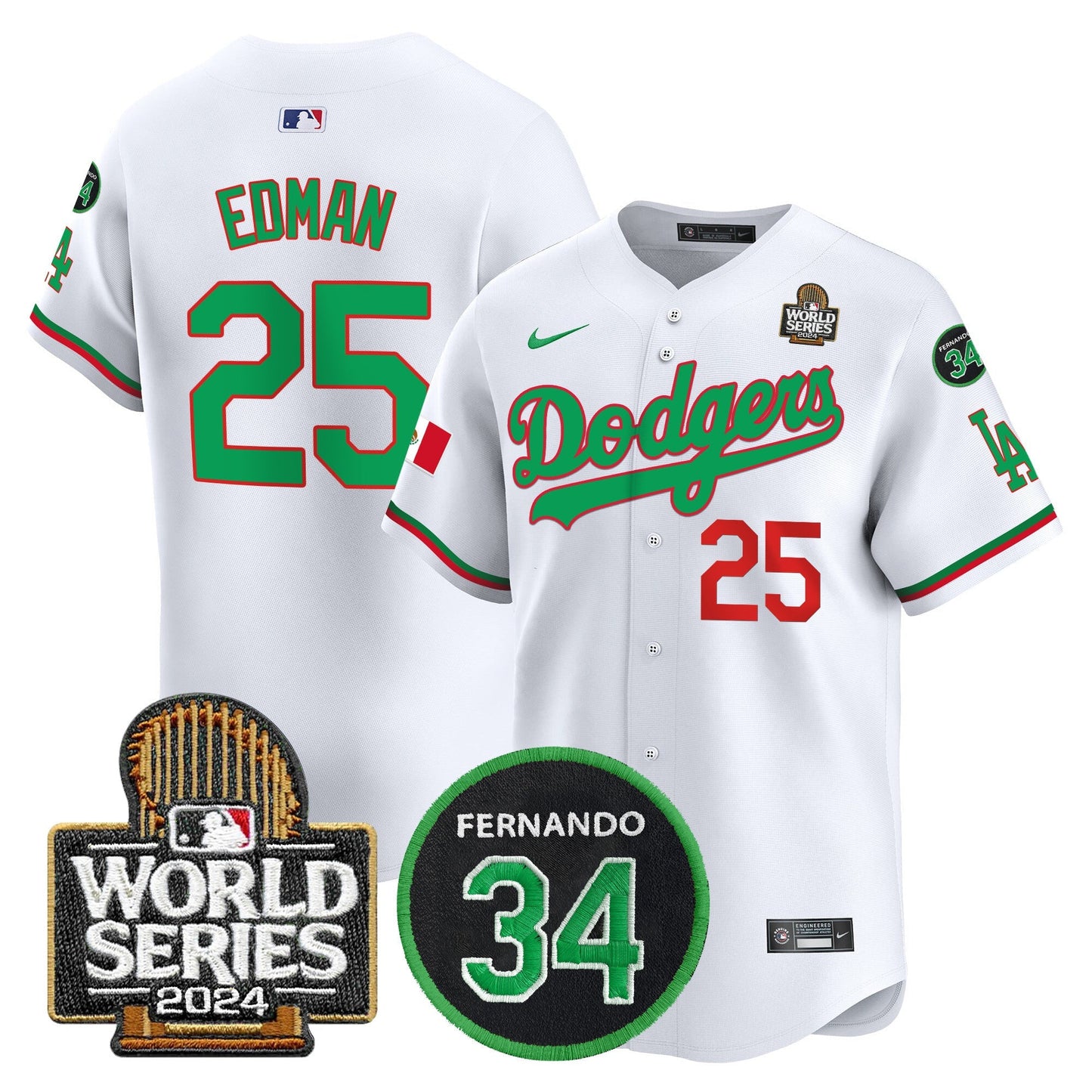 Dodgers Mexico Fernando Memorial & 2024 World Series Patch Vapor Premier Limited Jersey V3 - All Stitched