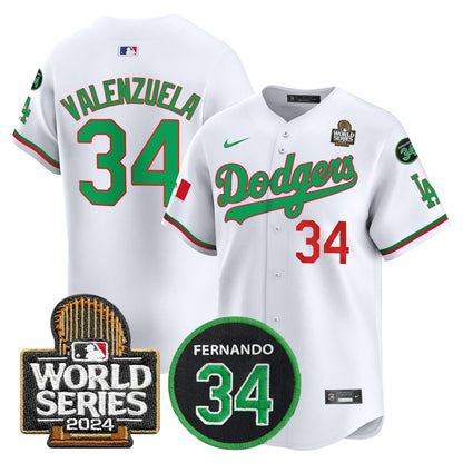 Dodgers Mexico Fernando Memorial & 2024 World Series Patch Vapor Premier Limited Jersey V3 - All Stitched