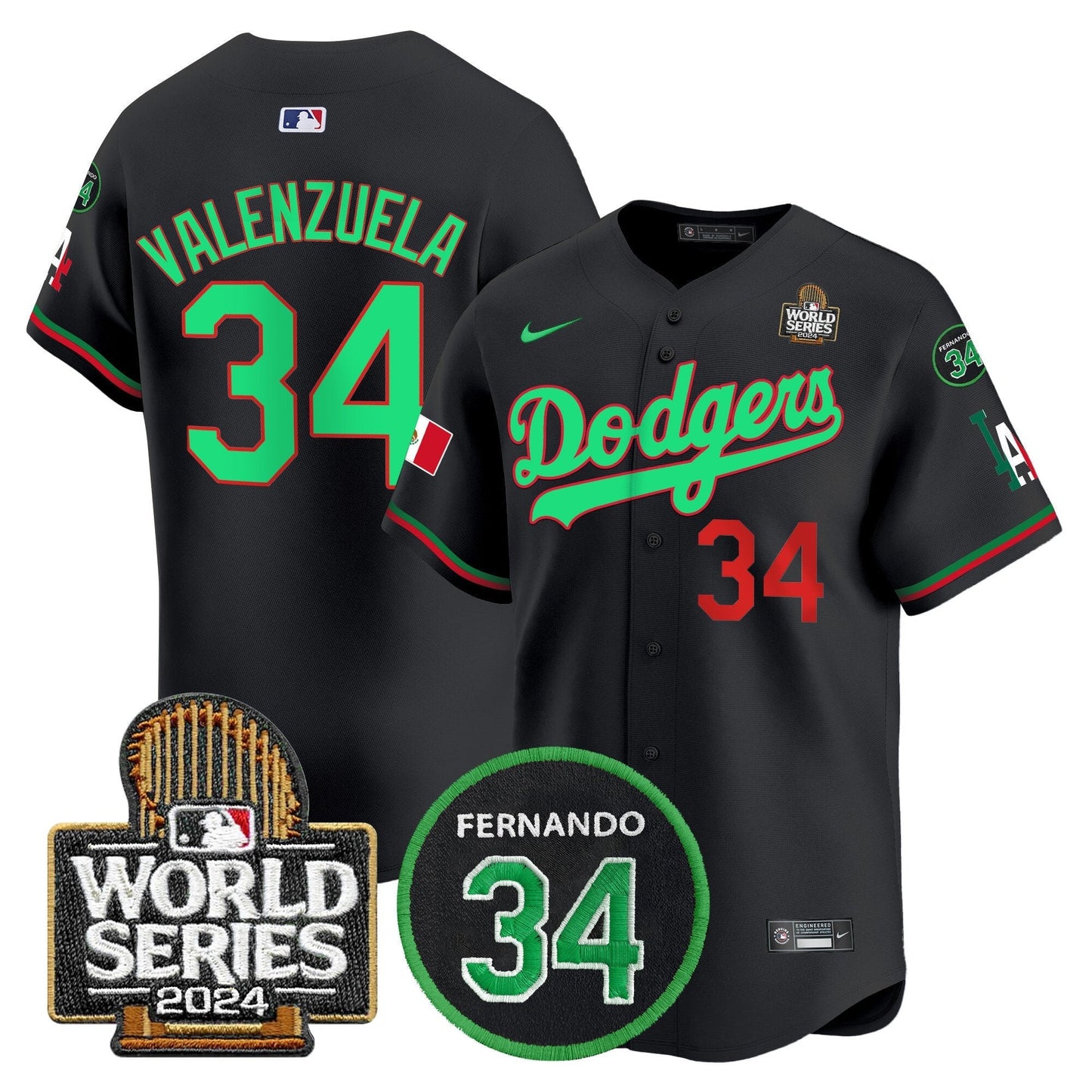 Dodgers Mexico Fernando Memorial & 2024 World Series Patch Vapor Premier Limited Jersey V3 - All Stitched