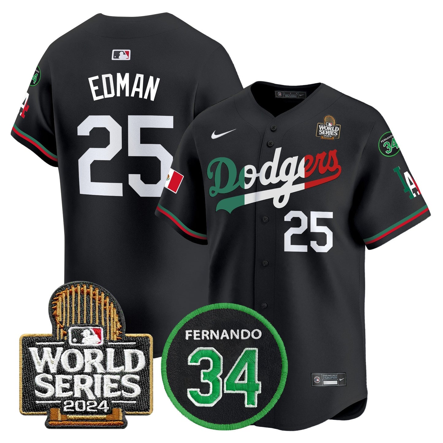 Dodgers Mexico Fernando Memorial & 2024 World Series Patch Vapor Premier Limited Jersey V3 - All Stitched