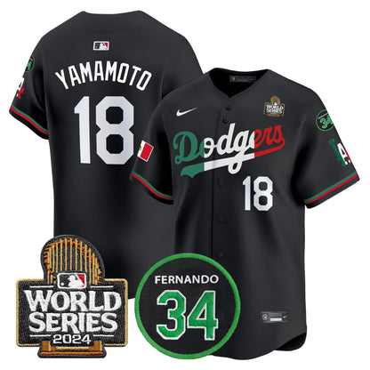 Dodgers Mexico Fernando Memorial & 2024 World Series Patch Vapor Premier Limited Jersey V3 - All Stitched