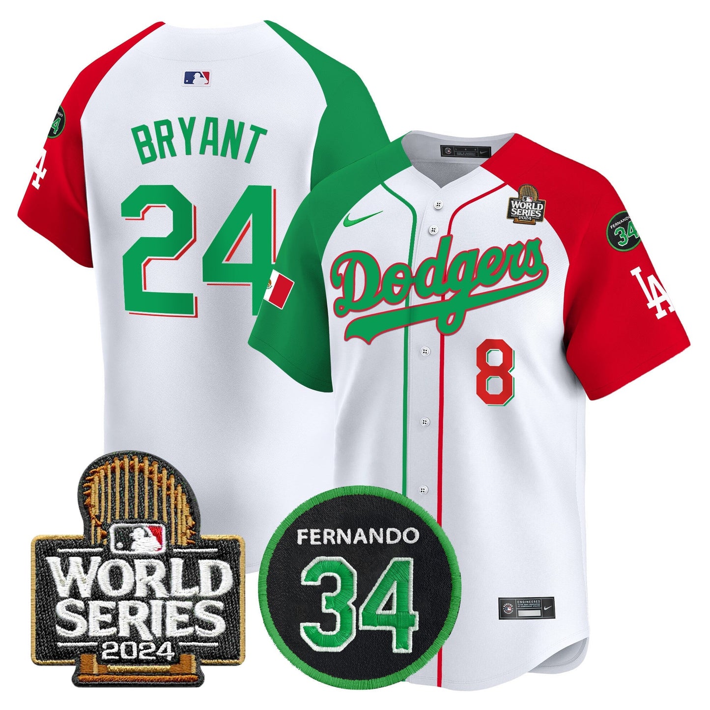 Dodgers Mexico Fernando Memorial & 2024 World Series Patch Vapor Premier Limited Jersey V3 - All Stitched