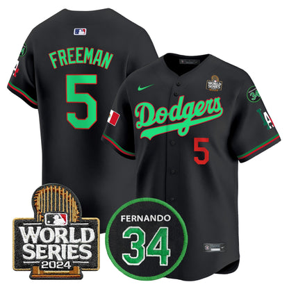 Dodgers Mexico Fernando Memorial & 2024 World Series Patch Vapor Premier Limited Jersey V3 - All Stitched