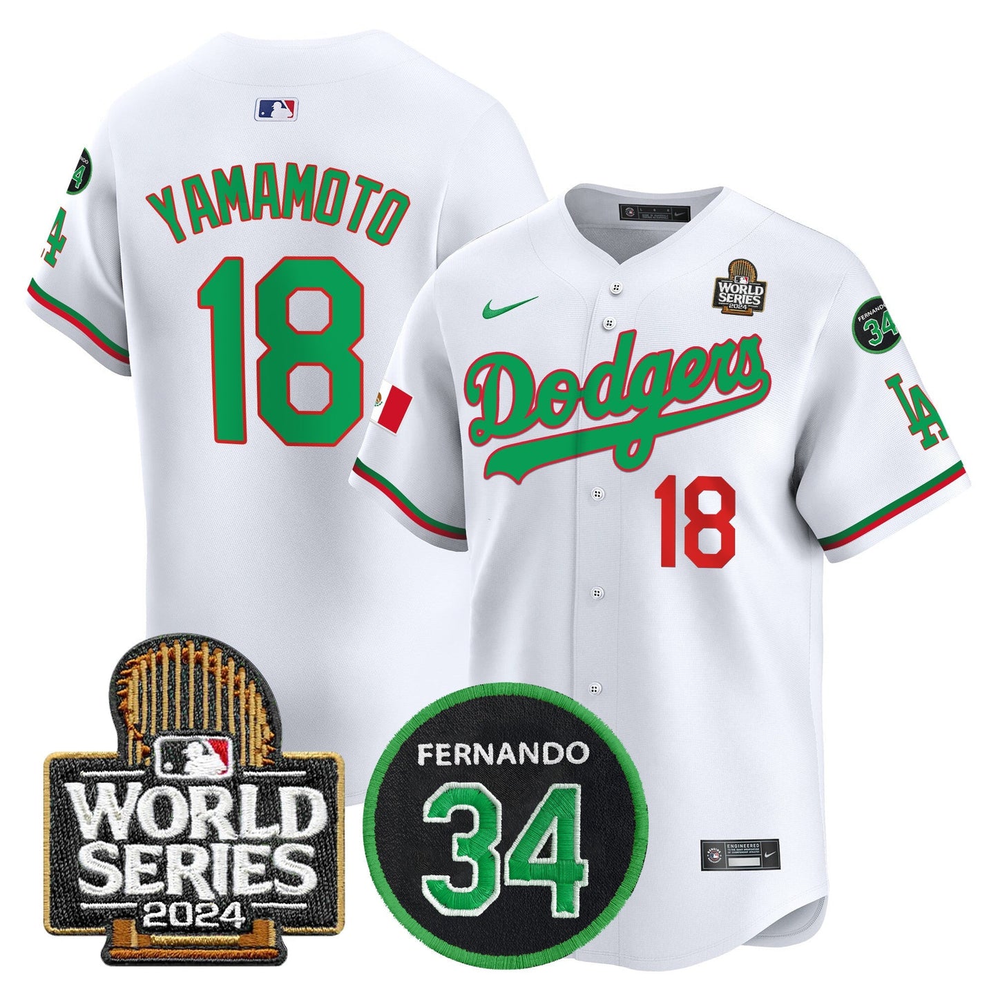 Dodgers Mexico Fernando Memorial & 2024 World Series Patch Vapor Premier Limited Jersey V3 - All Stitched