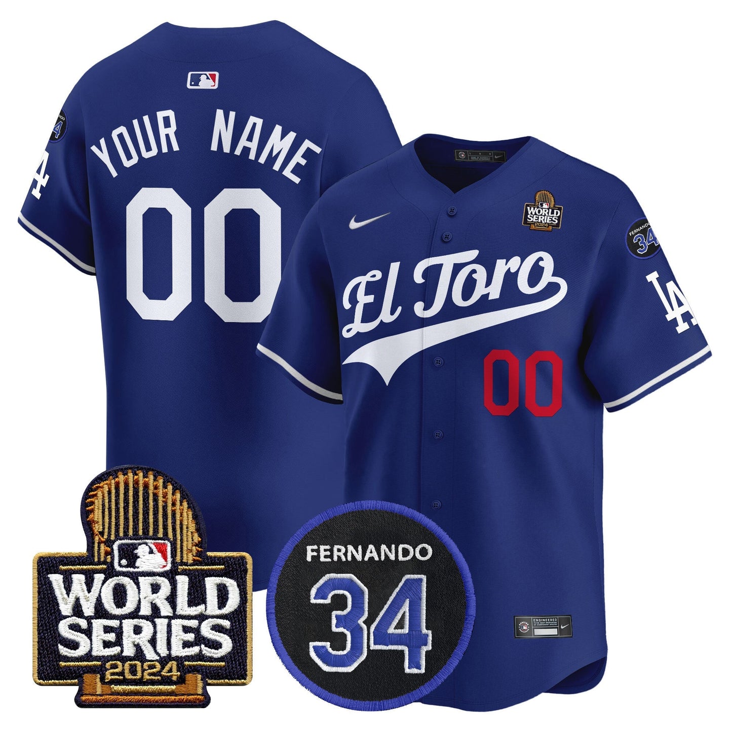Dodgers El Toro 2024 World Series Patch Vapor Premier Limited Custom Jersey - All Stitched