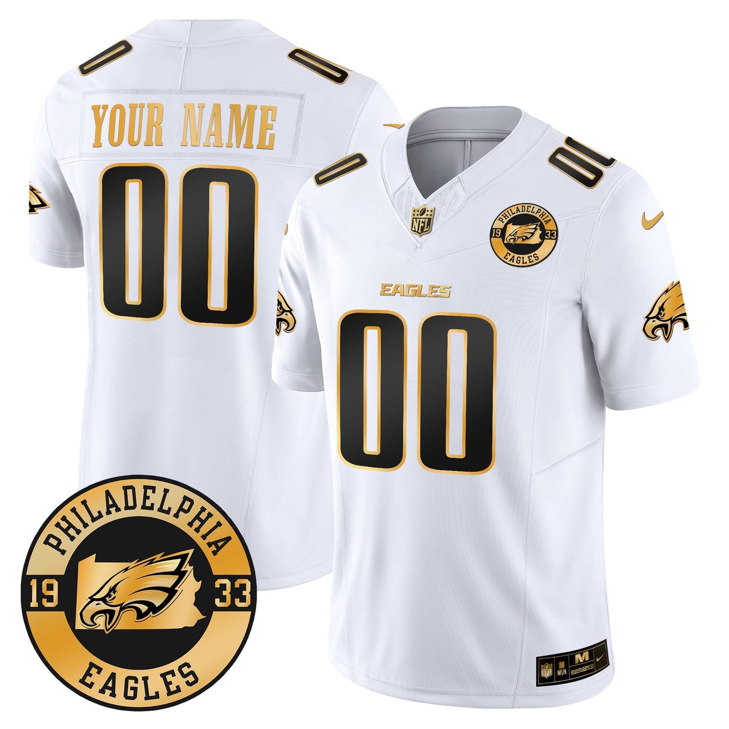Eagles 2024 Gold Vapor Limited Custom Jersey - Est. 1933 Patch - All Stitched