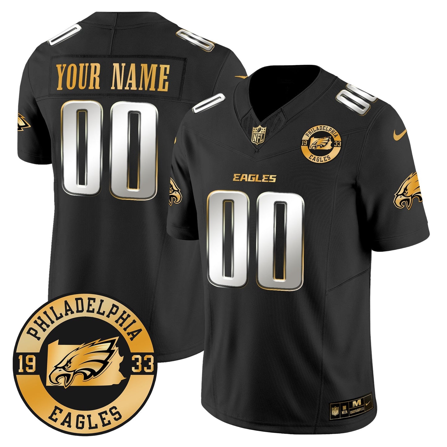 Eagles 2024 Gold Vapor Limited Custom Jersey - Est. 1933 Patch - All Stitched