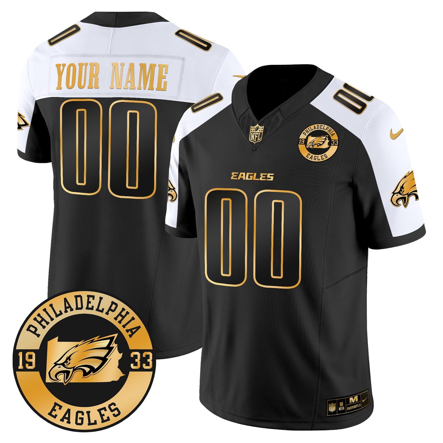 Eagles 2024 Gold Vapor Limited Custom Jersey - Est. 1933 Patch - All Stitched
