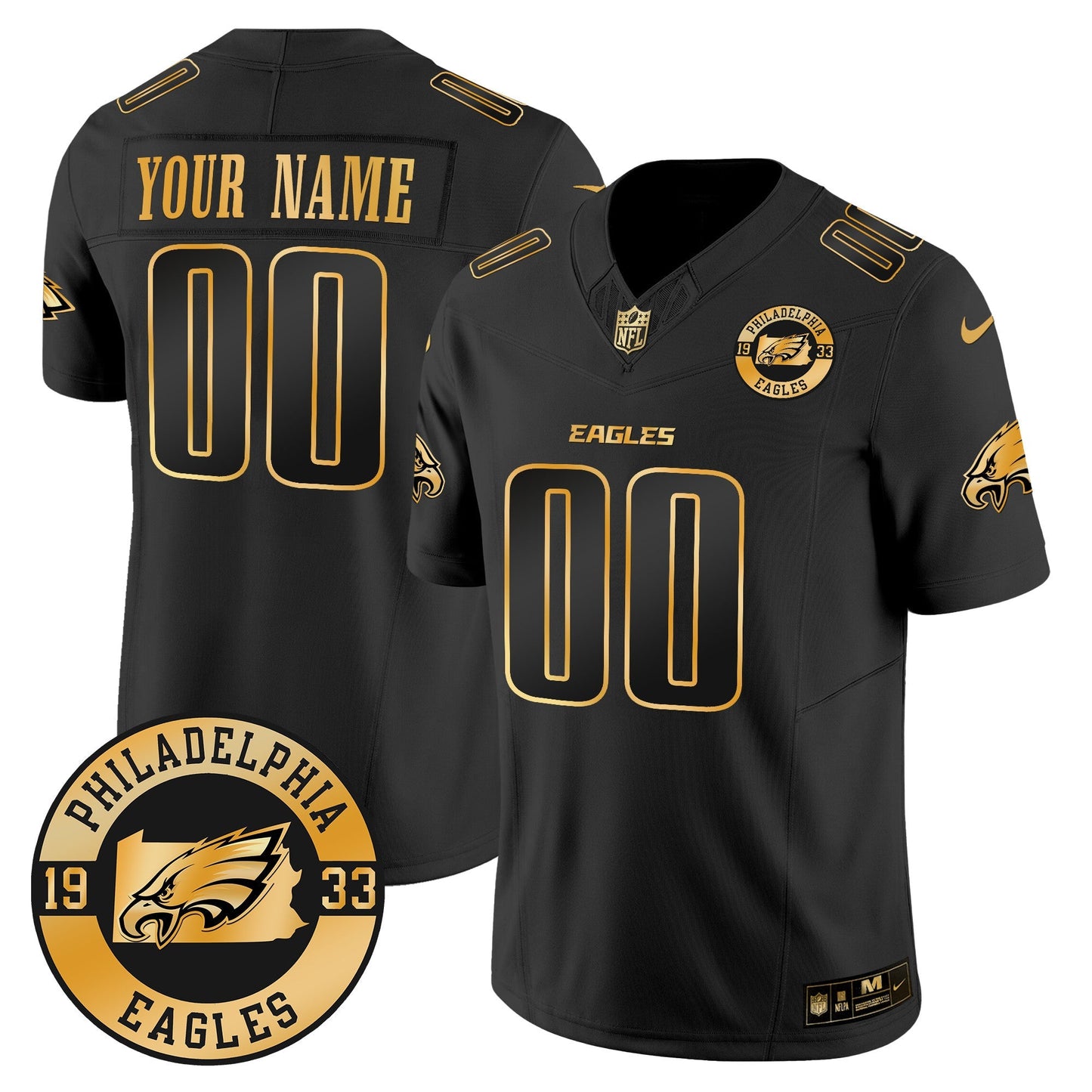 Eagles 2024 Gold Vapor Limited Custom Jersey - Est. 1933 Patch - All Stitched