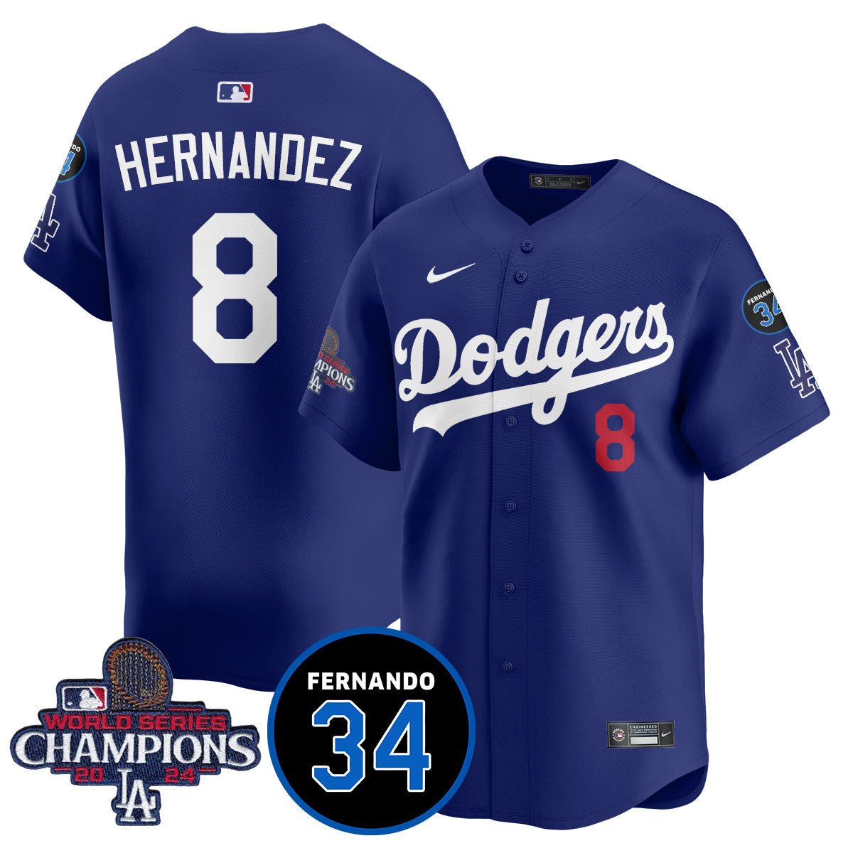 LA Dodgers - World Series Champions 2024/Fernando Valenzuela Memorial Jersey - All Stitched N08