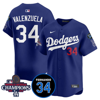 LA Dodgers - World Series Champions 2024/Fernando Valenzuela Memorial Jersey - All Stitched N08