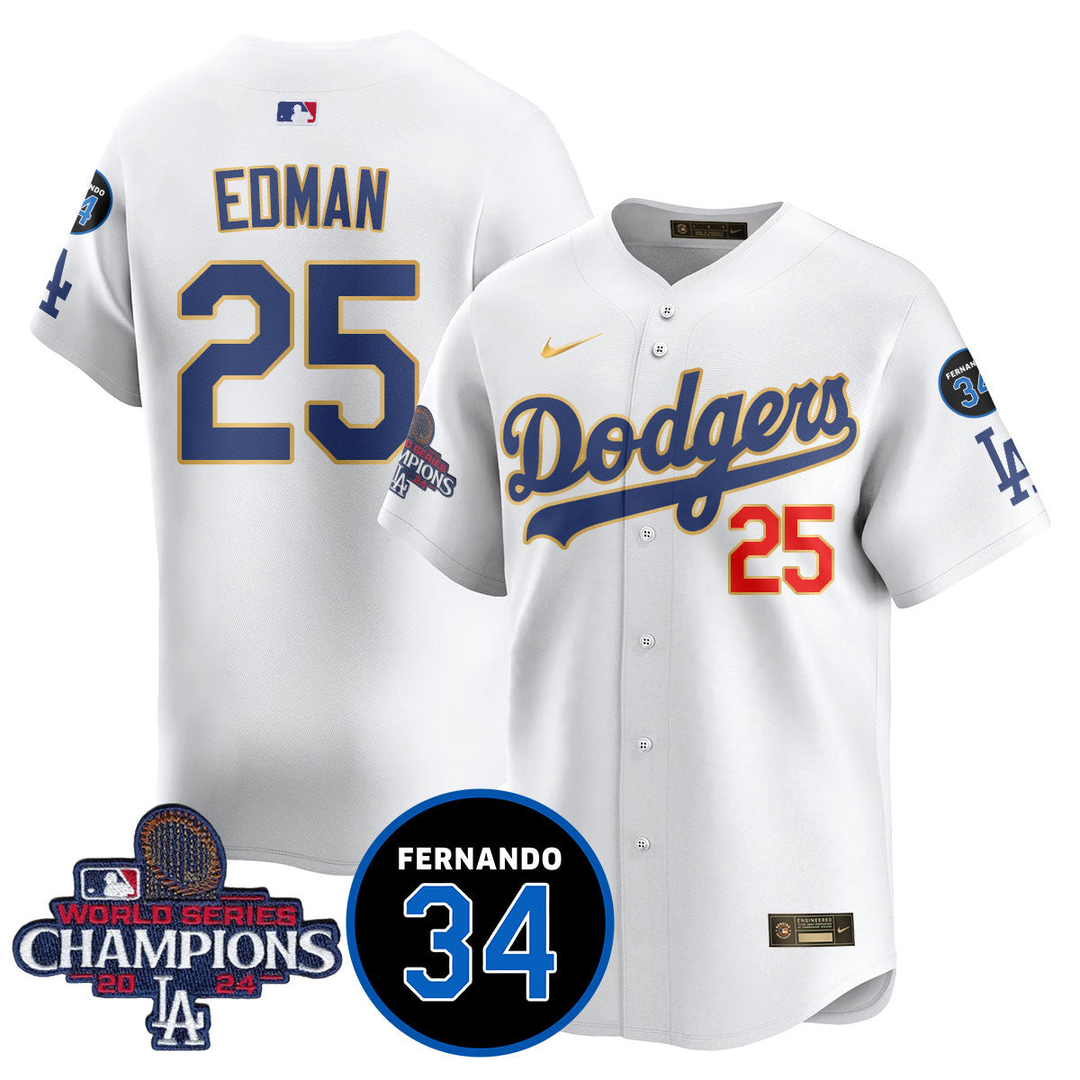 LA Dodgers - World Series Champions 2024/Fernando Valenzuela Memorial Jersey - All Stitched N1