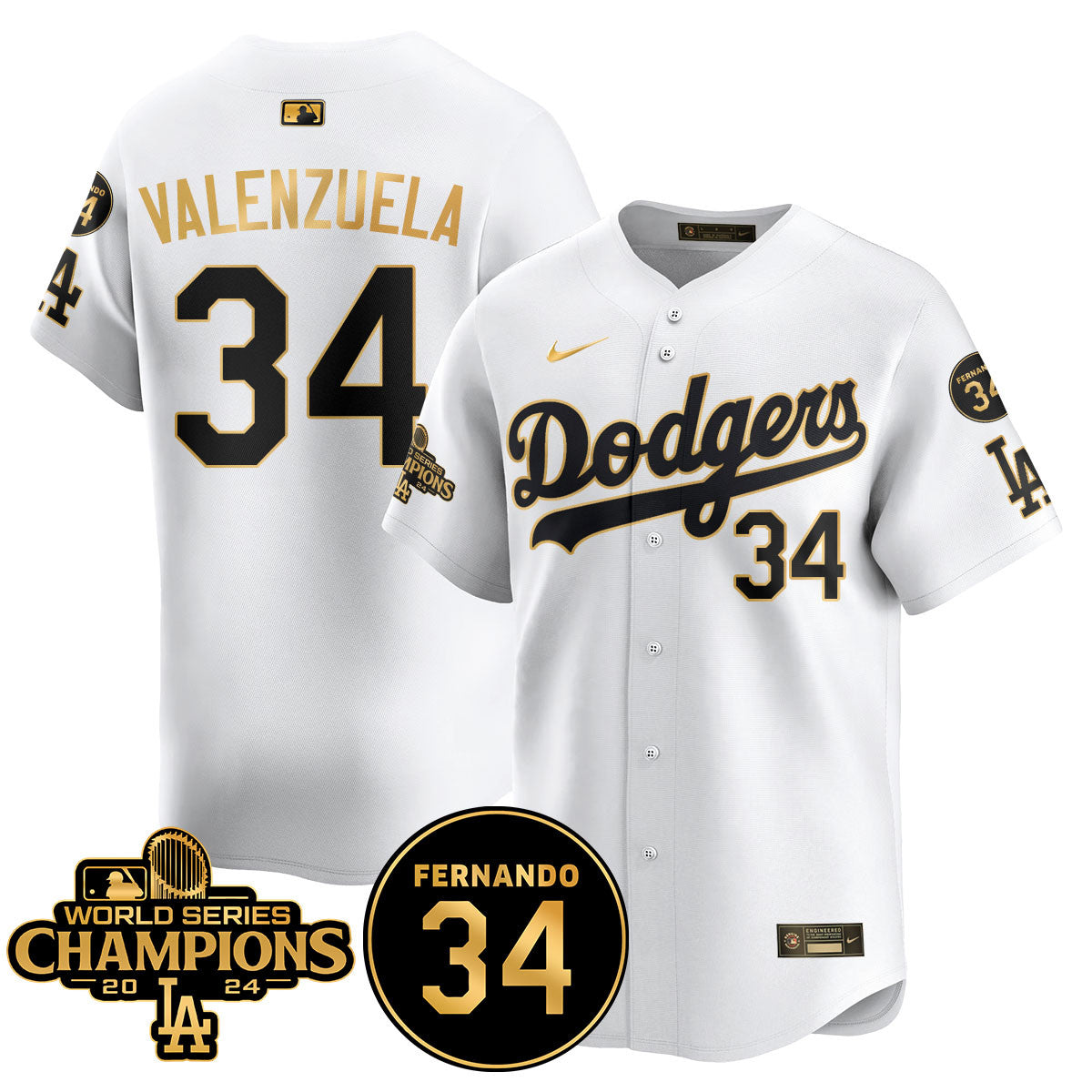 LA Dodgers - World Series Champions 2024/Fernando Valenzuela Memorial Jersey - All Stitched N08