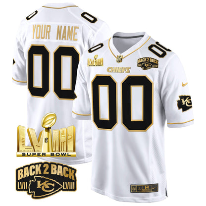 Chiefs Super Bowl LVIII & Back 2 Back Gold Game Custom Jersey - All Stitched