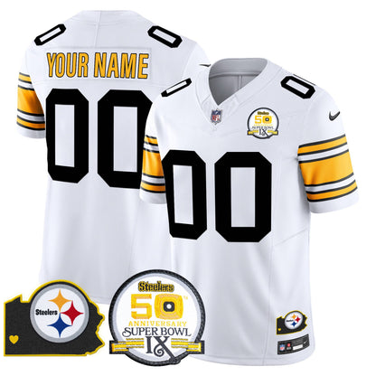 Steelers 50th Anniversary Of Super Bowl IX & Map Patch Vapor Limited Custom Jersey - All Stitched