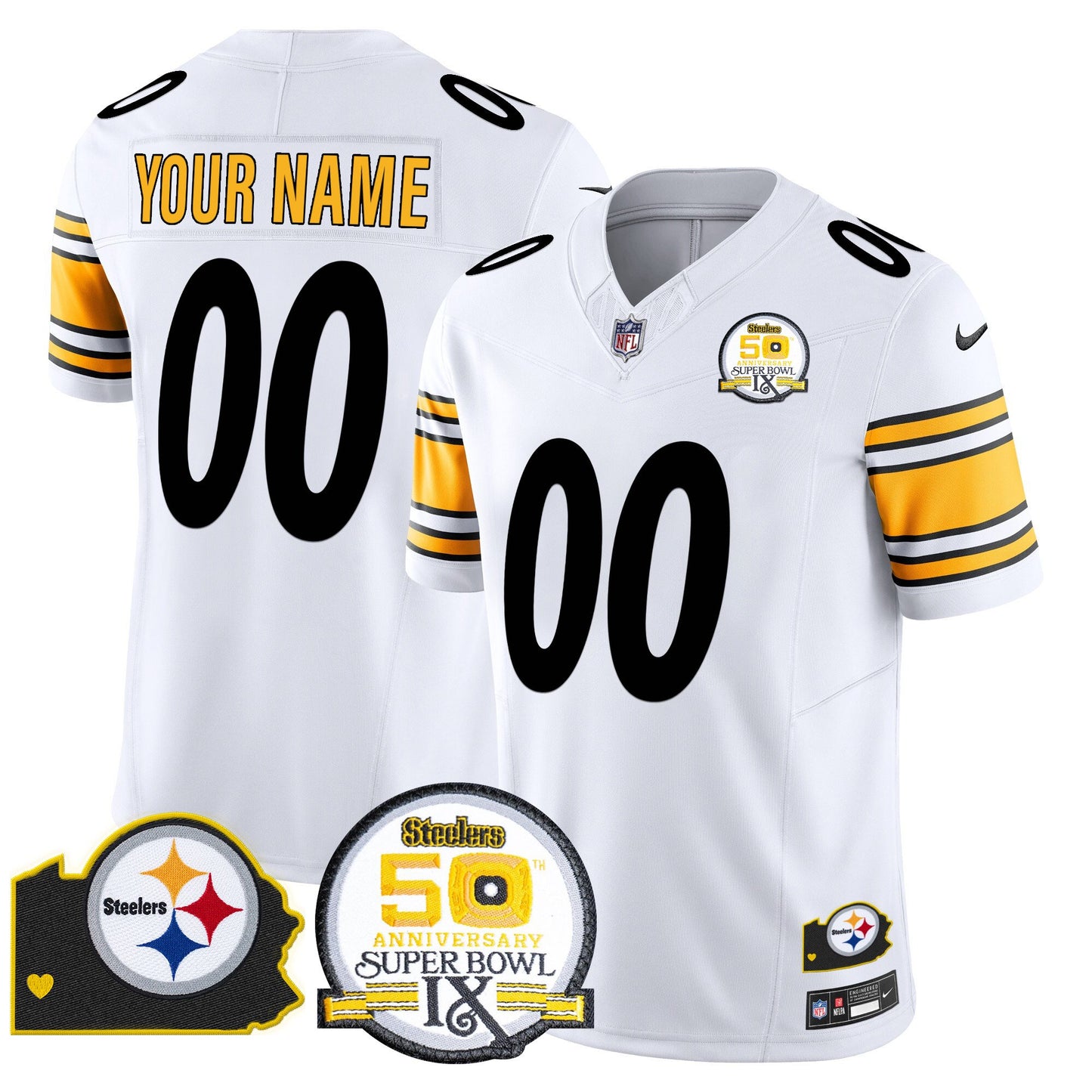 Steelers 50th Anniversary Of Super Bowl IX & Map Patch Vapor Limited Custom Jersey - All Stitched