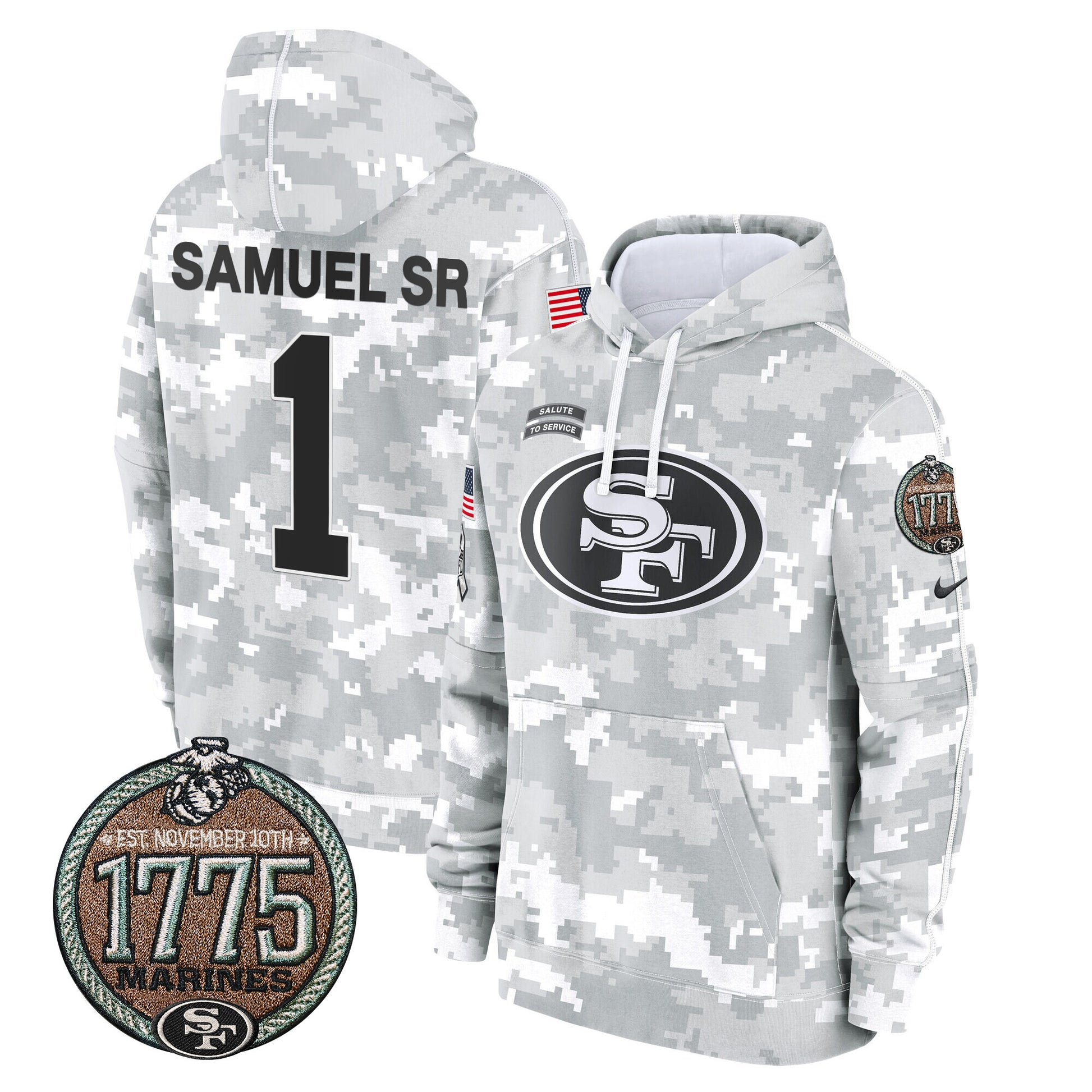 Men's 49ers 2024 Salute to Service Establishment Year Patch Fleece Pullover Hoodie - All Stitched