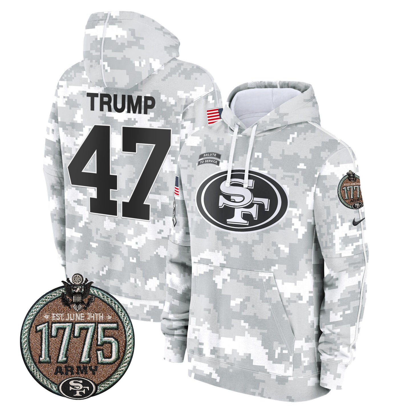 Men's 49ers 2024 Salute to Service Establishment Year Patch Fleece Pullover Hoodie - All Stitched