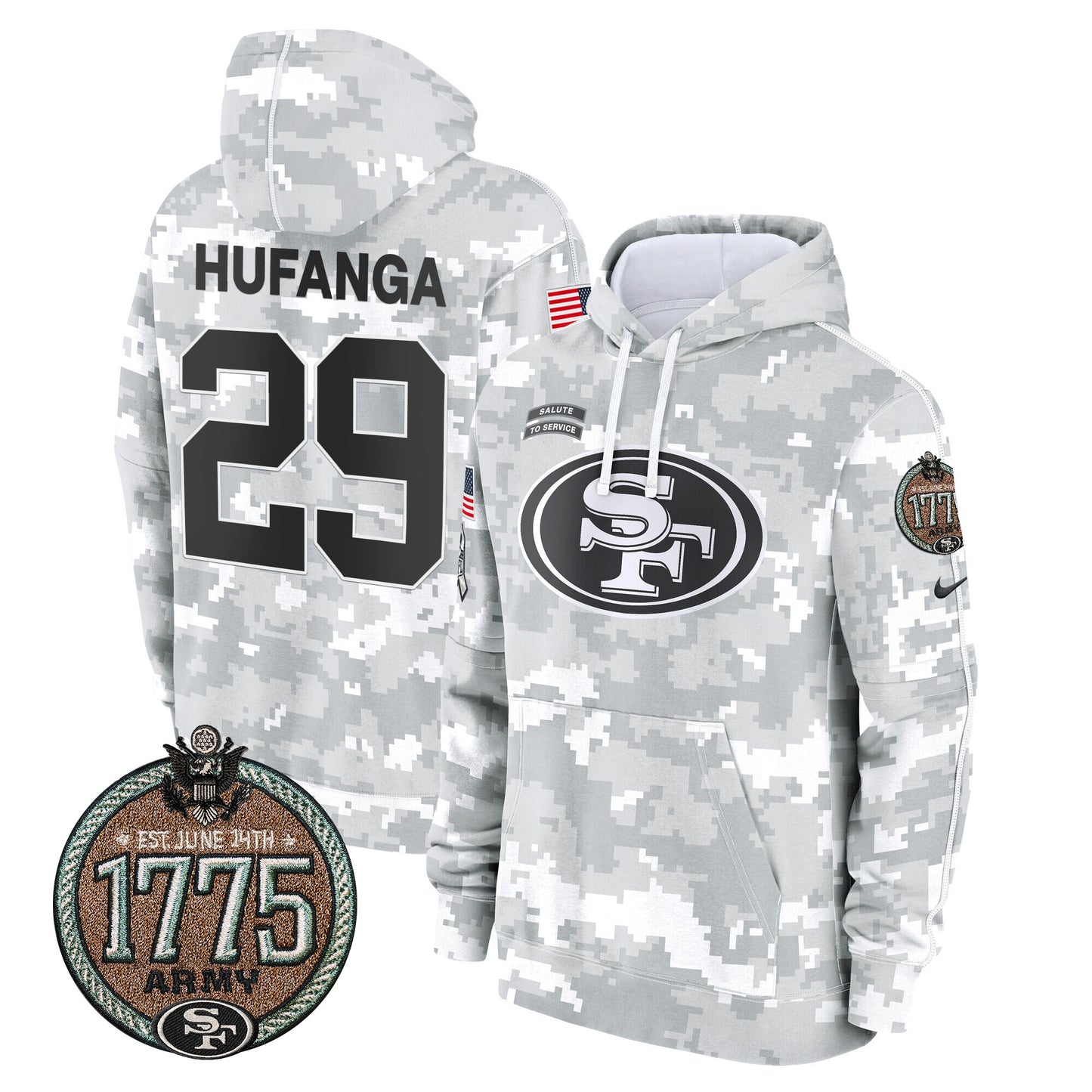 Men's 49ers 2024 Salute to Service Establishment Year Patch Fleece Pullover Hoodie - All Stitched