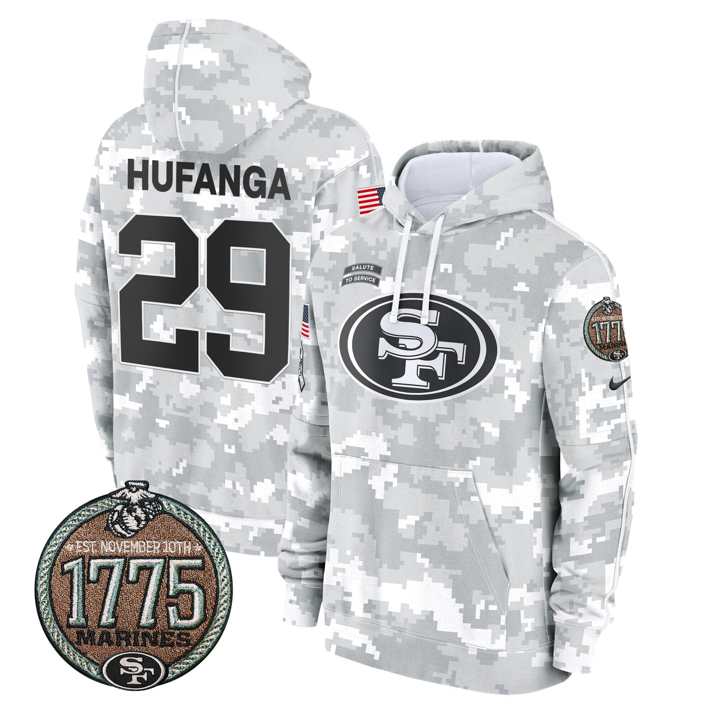 Men's 49ers 2024 Salute to Service Establishment Year Patch Fleece Pullover Hoodie - All Stitched