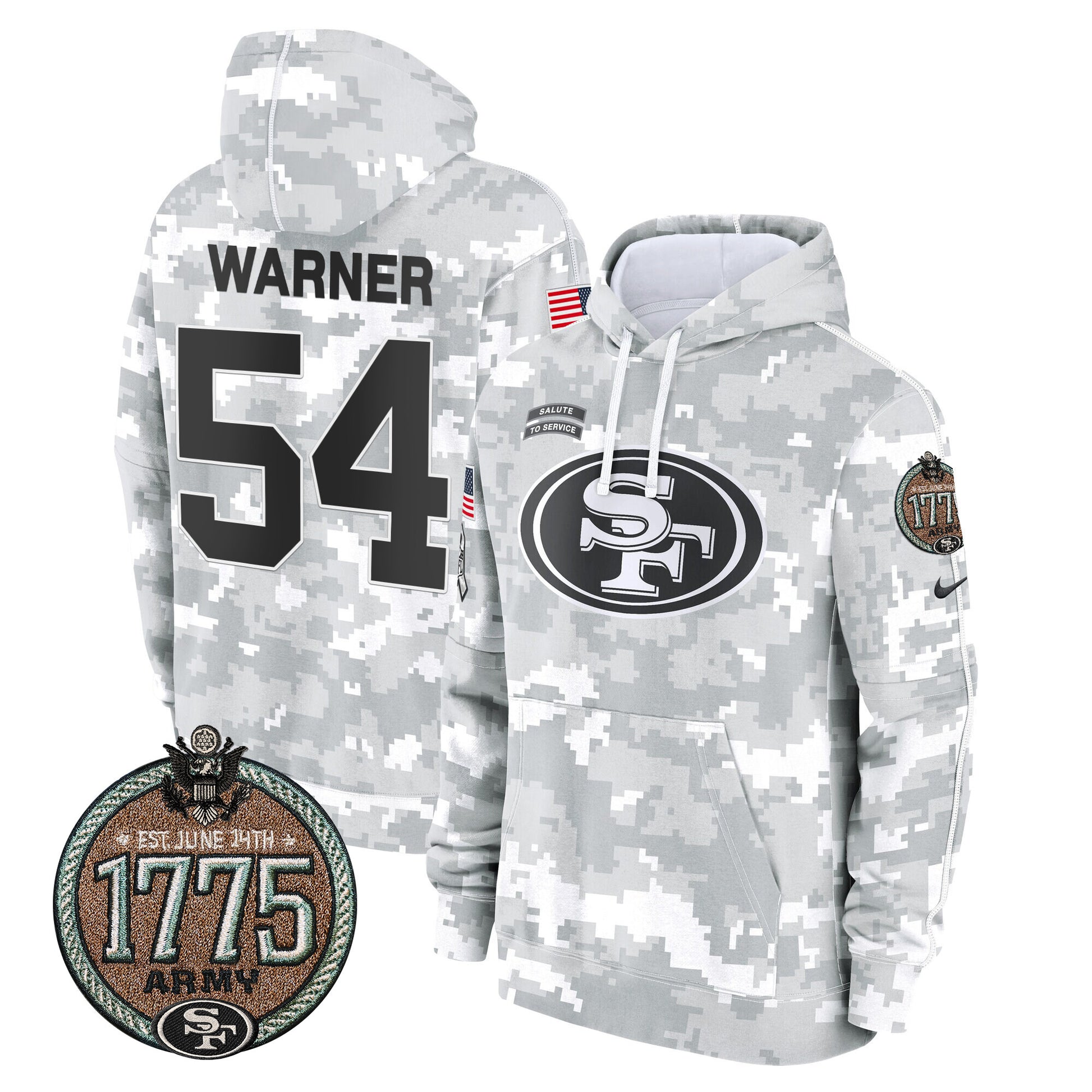 Men's 49ers 2024 Salute to Service Establishment Year Patch Fleece Pullover Hoodie - All Stitched