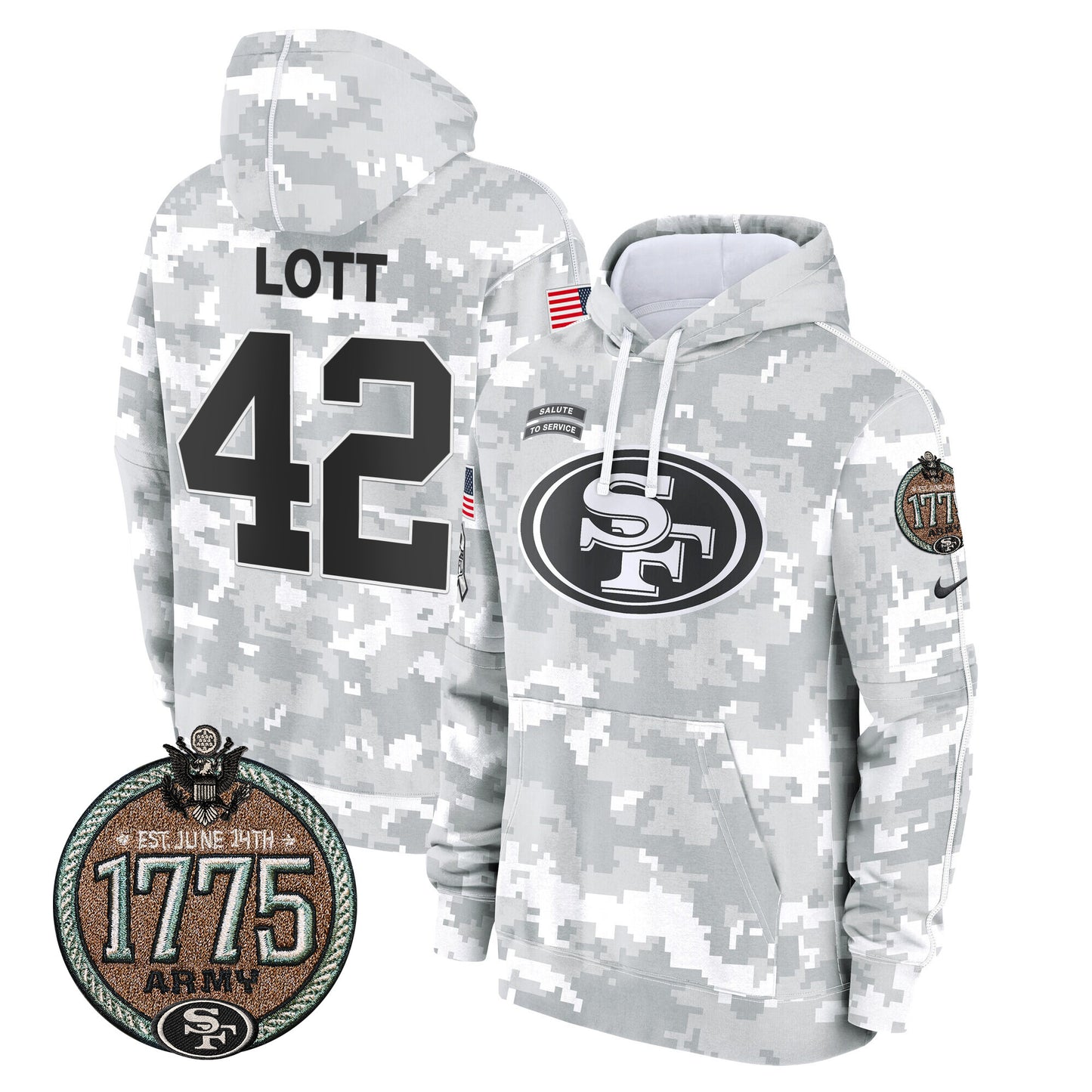 Men's 49ers 2024 Salute to Service Establishment Year Patch Fleece Pullover Hoodie - All Stitched