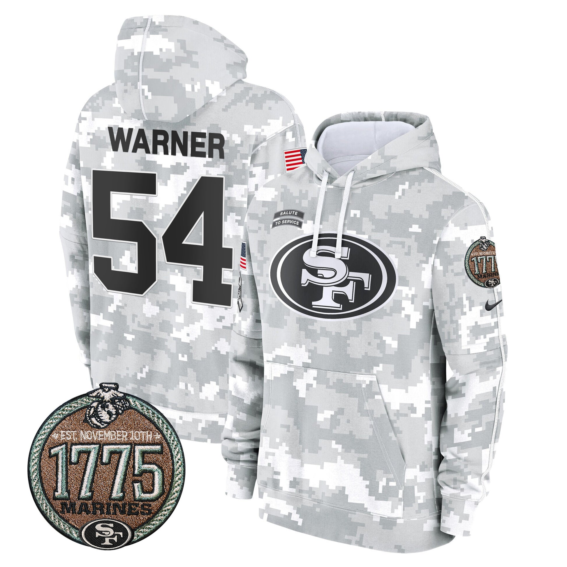 Men's 49ers 2024 Salute to Service Establishment Year Patch Fleece Pullover Hoodie - All Stitched