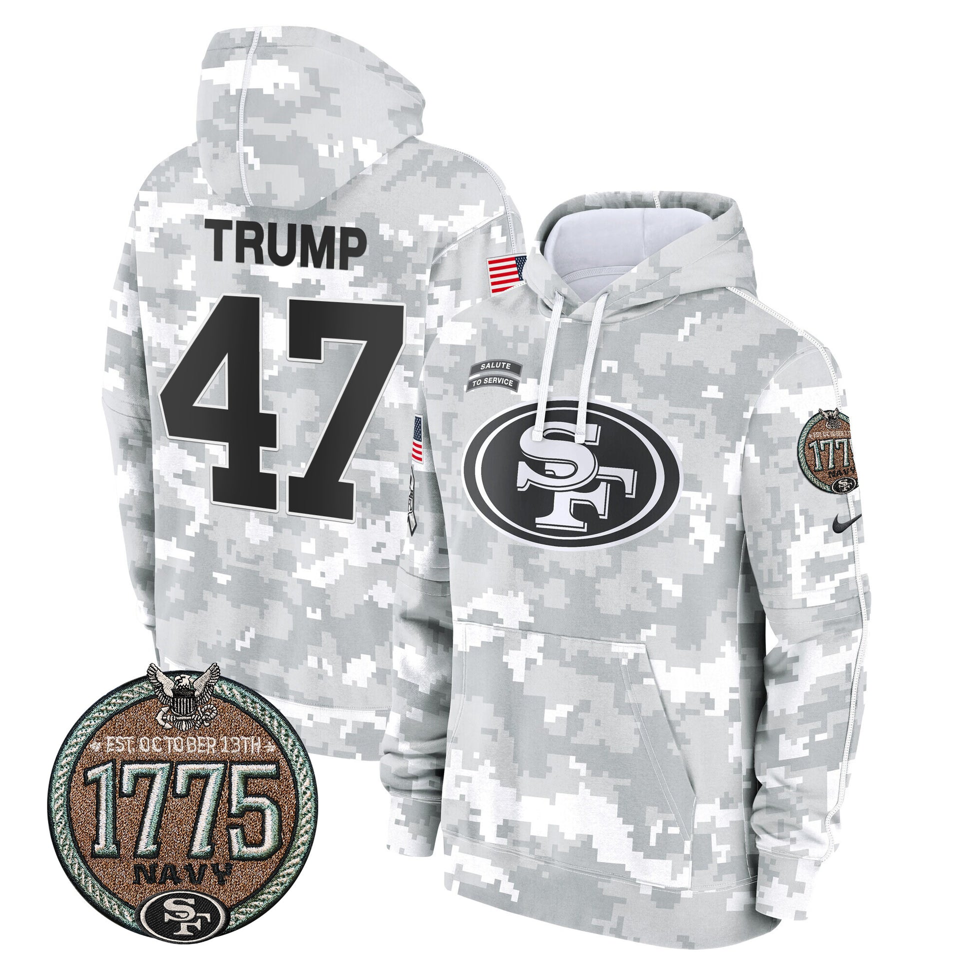 Men's 49ers 2024 Salute to Service Establishment Year Patch Fleece Pullover Hoodie - All Stitched