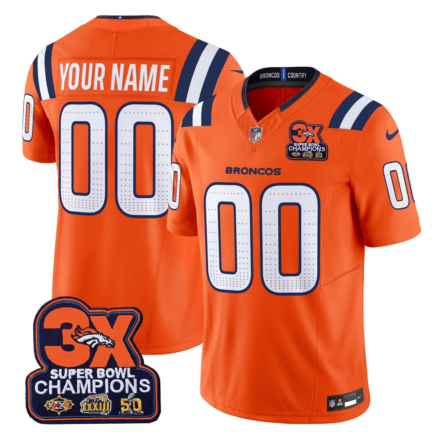 DEN 3-Time Champions Patch Vapor Limited Custom Jersey V2 - All Stitched