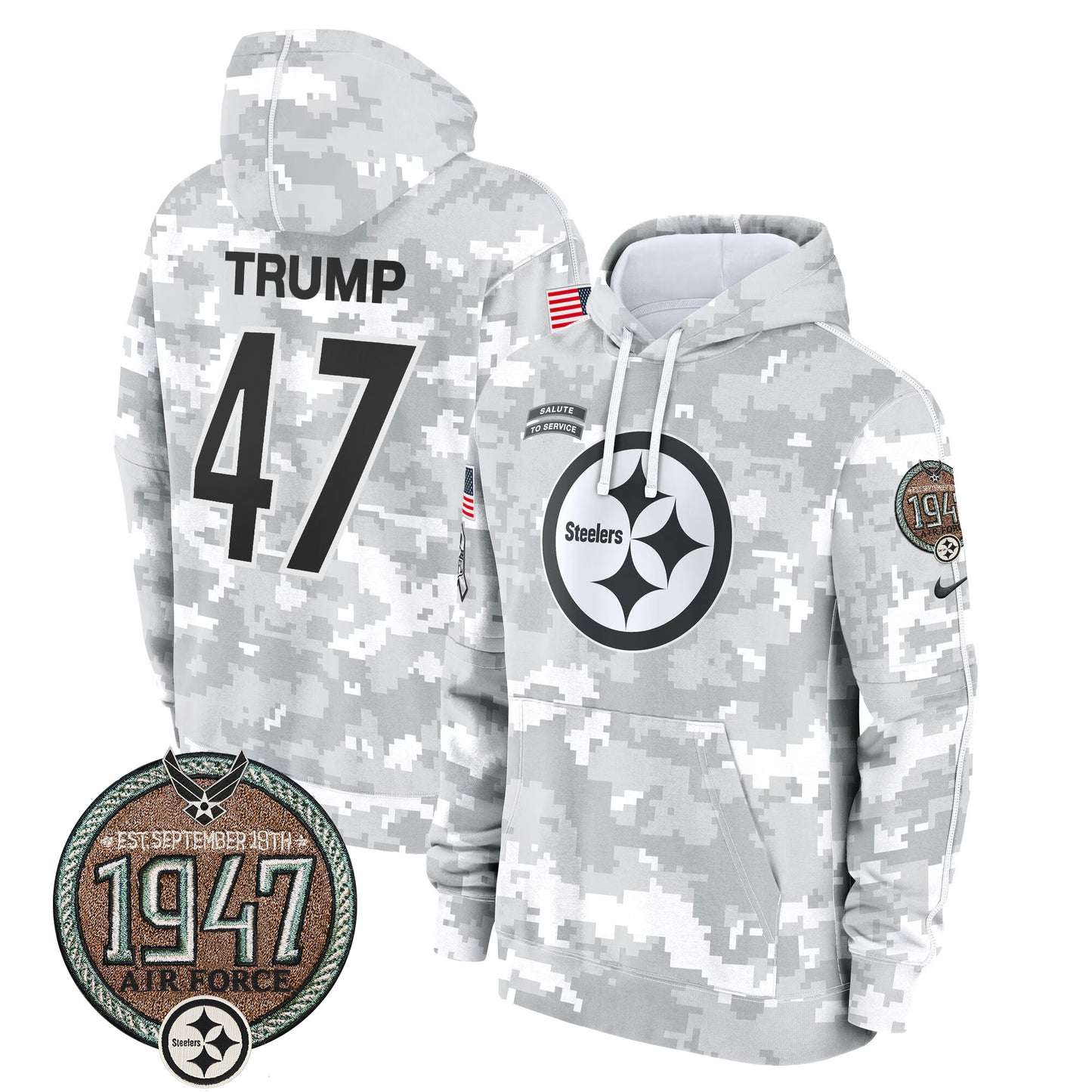 Men's Steelers 2024 Salute to Service Establishment Year Patch Fleece Pullover Hoodie - All Stitched