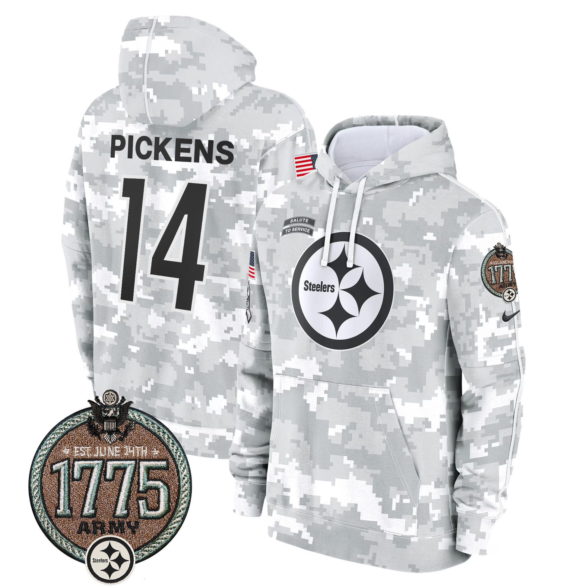 Men's Steelers 2024 Salute to Service Establishment Year Patch Fleece Pullover Hoodie - All Stitched