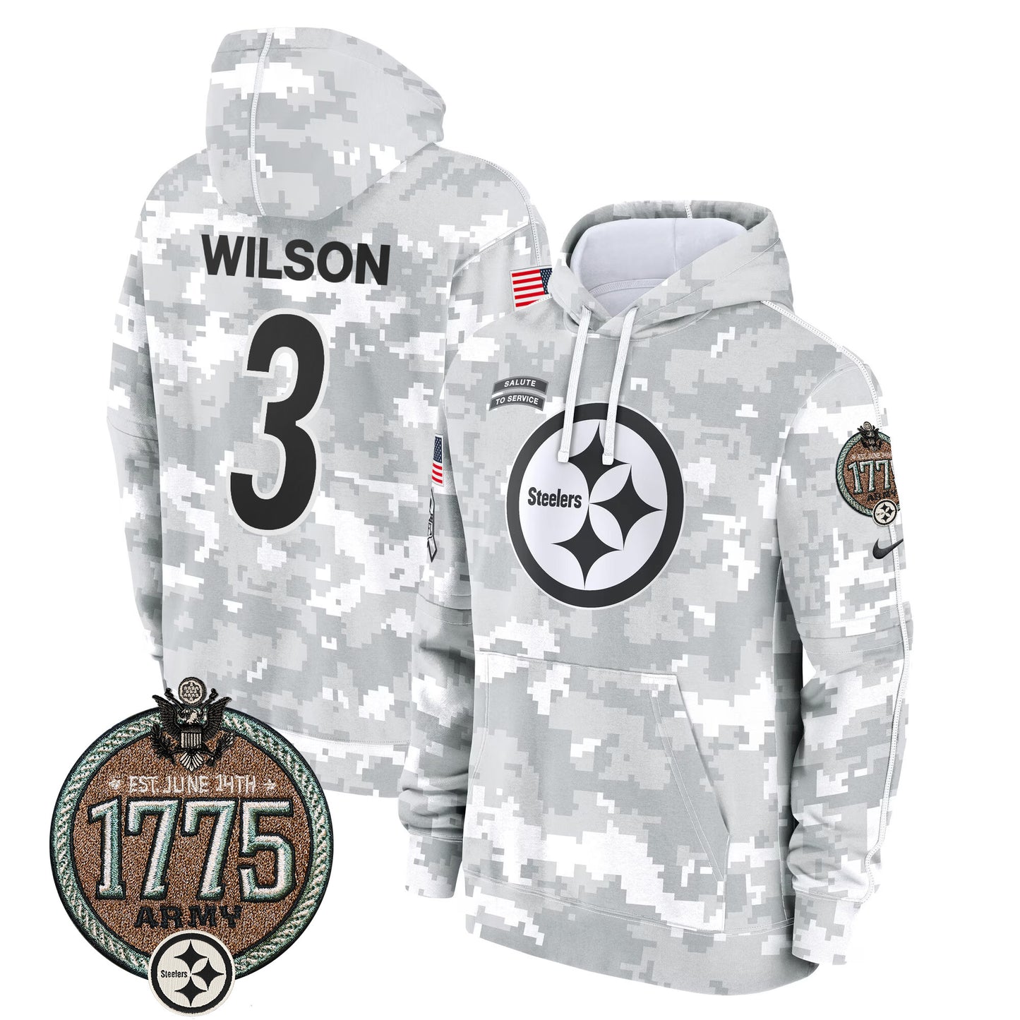 Men's Steelers 2024 Salute to Service Establishment Year Patch Fleece Pullover Hoodie - All Stitched
