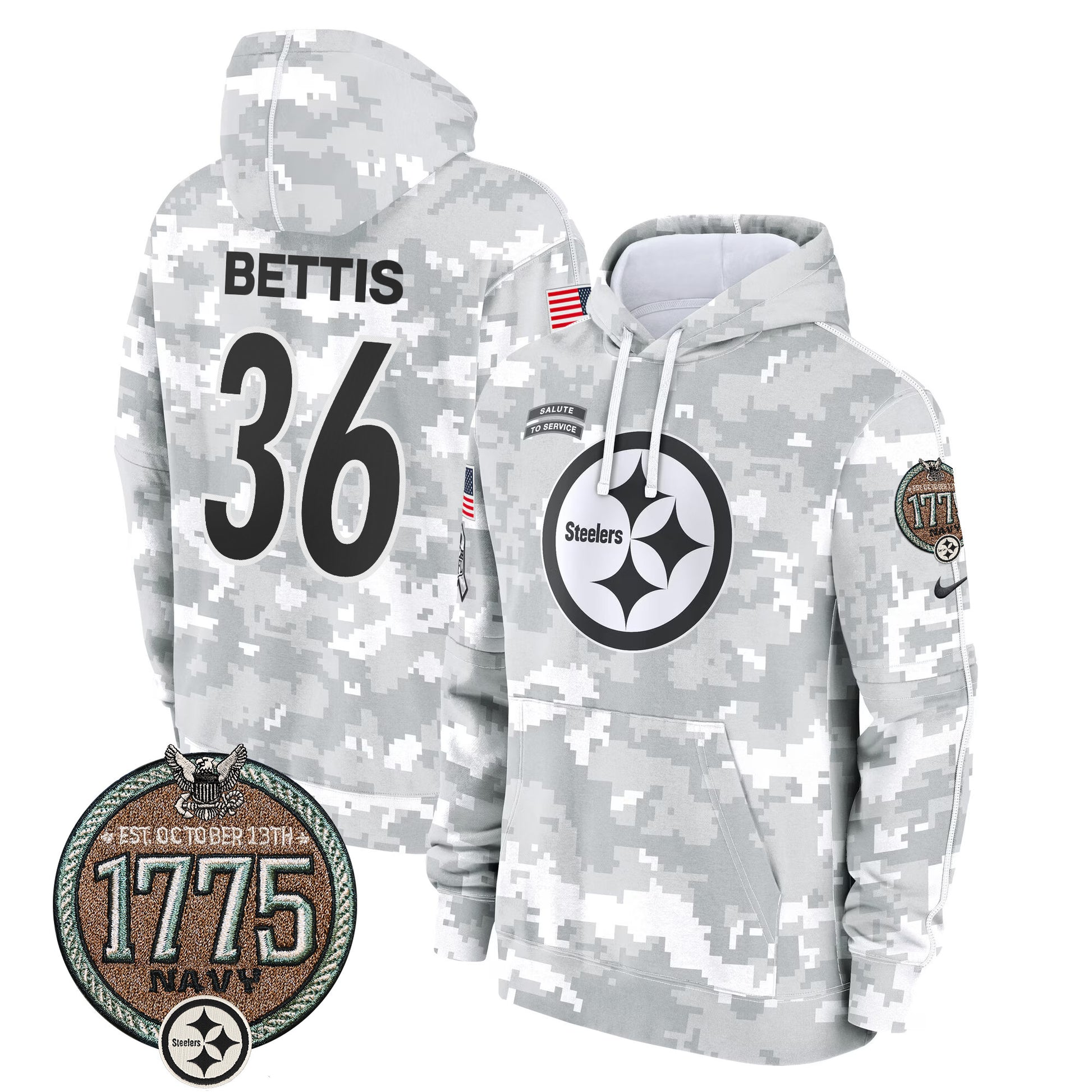Men's Steelers 2024 Salute to Service Establishment Year Patch Fleece Pullover Hoodie - All Stitched