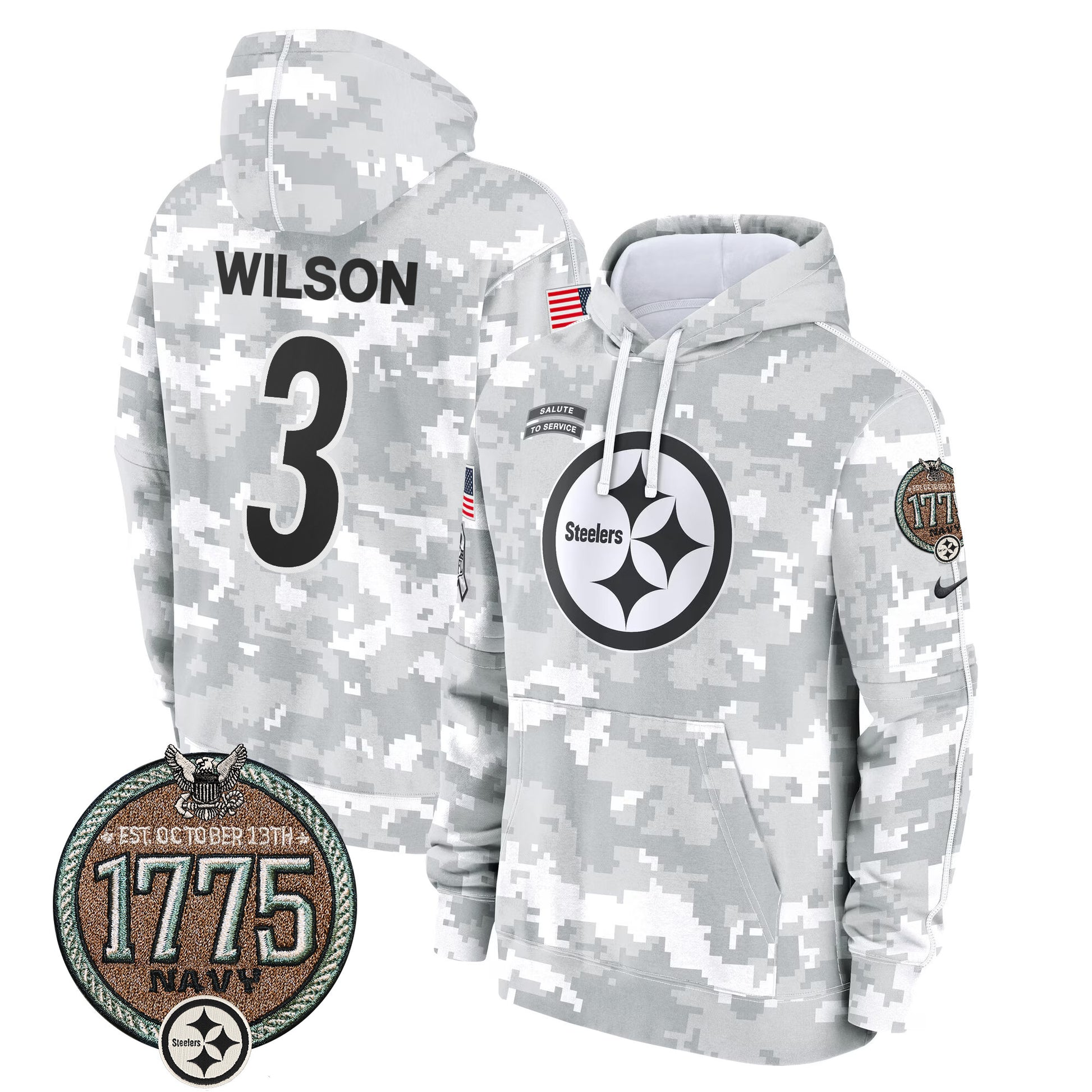Men's Steelers 2024 Salute to Service Establishment Year Patch Fleece Pullover Hoodie - All Stitched