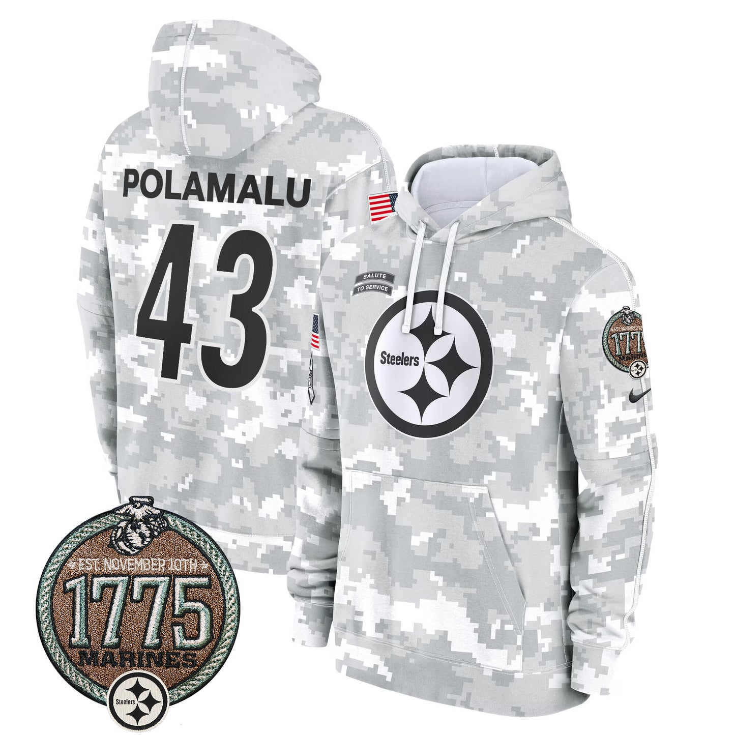 Men's Steelers 2024 Salute to Service Establishment Year Patch Fleece Pullover Hoodie - All Stitched