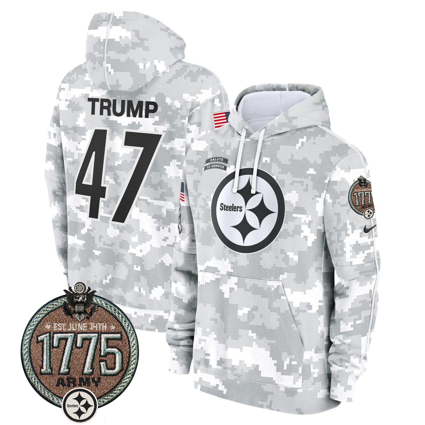 Men's Steelers 2024 Salute to Service Establishment Year Patch Fleece Pullover Hoodie - All Stitched