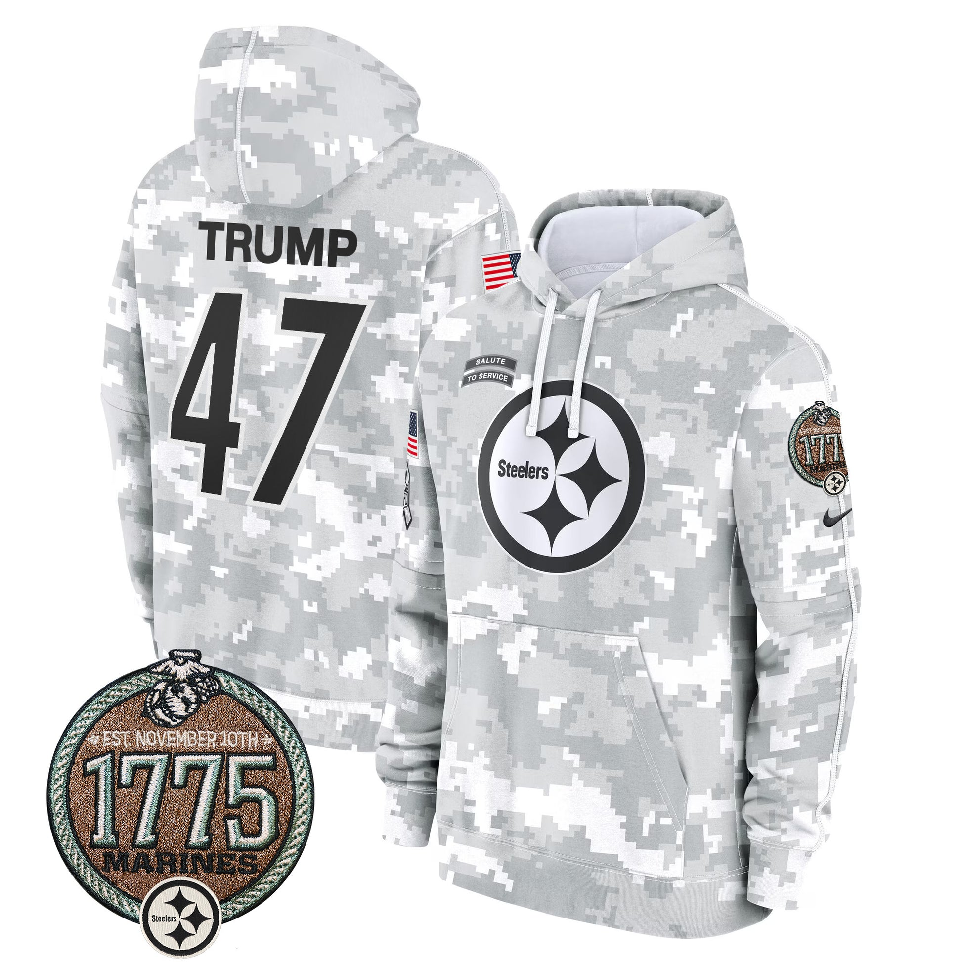 Men's Steelers 2024 Salute to Service Establishment Year Patch Fleece Pullover Hoodie - All Stitched