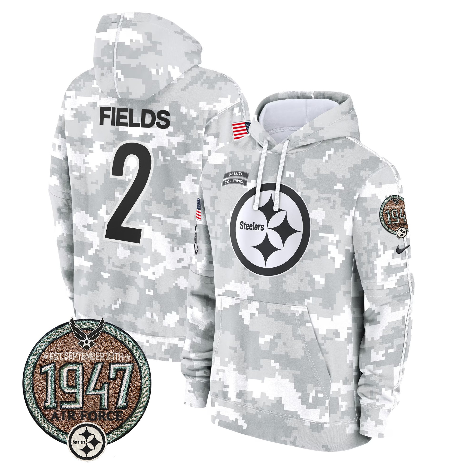 Men's Steelers 2024 Salute to Service Establishment Year Patch Fleece Pullover Hoodie - All Stitched