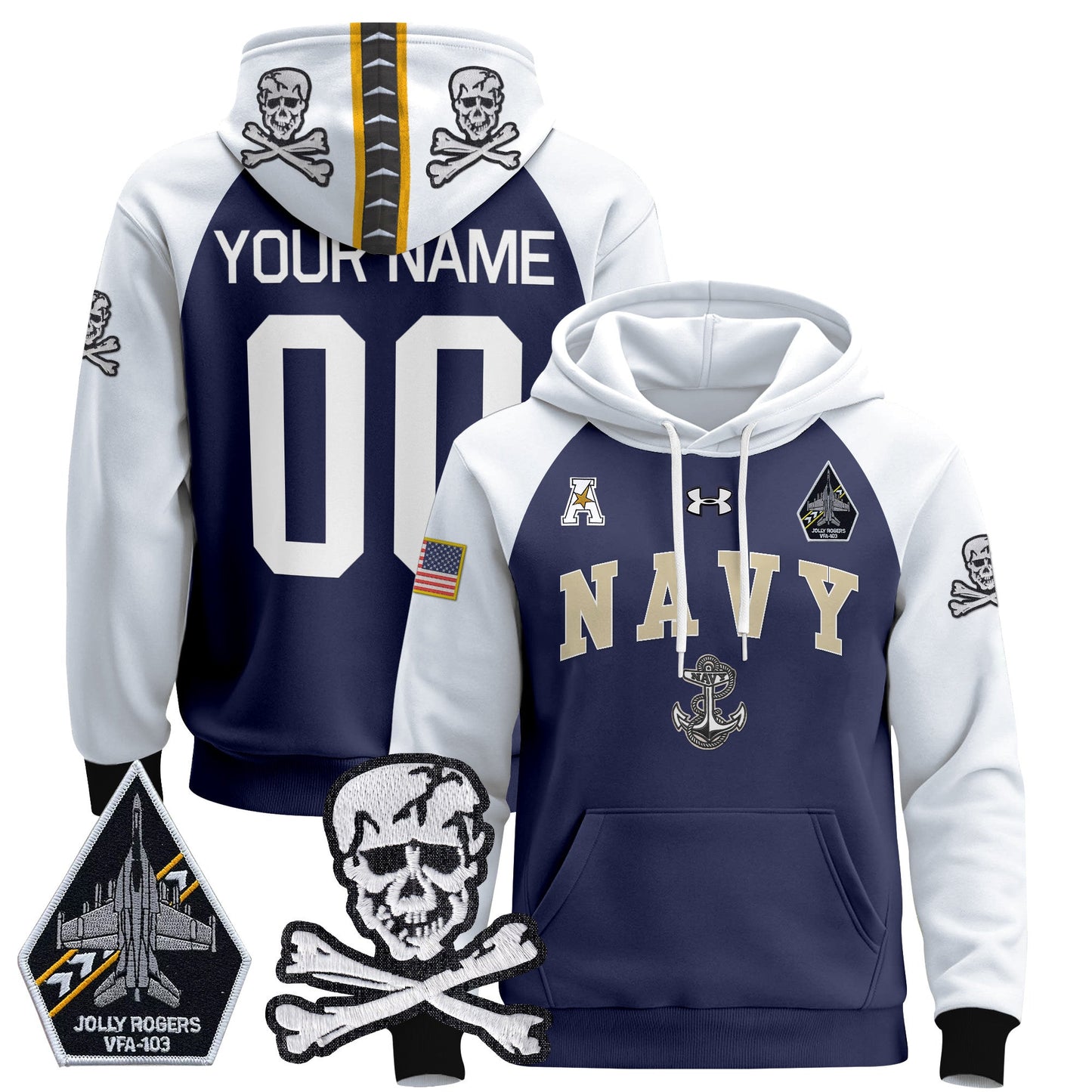 Navy Midshipmen 2024 Custom Pullover Hoodie V4