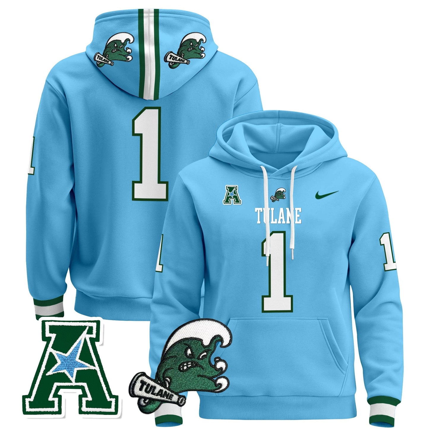 Men's Tulane Green Wave 2024 Pullover Hoodie - All Stitched