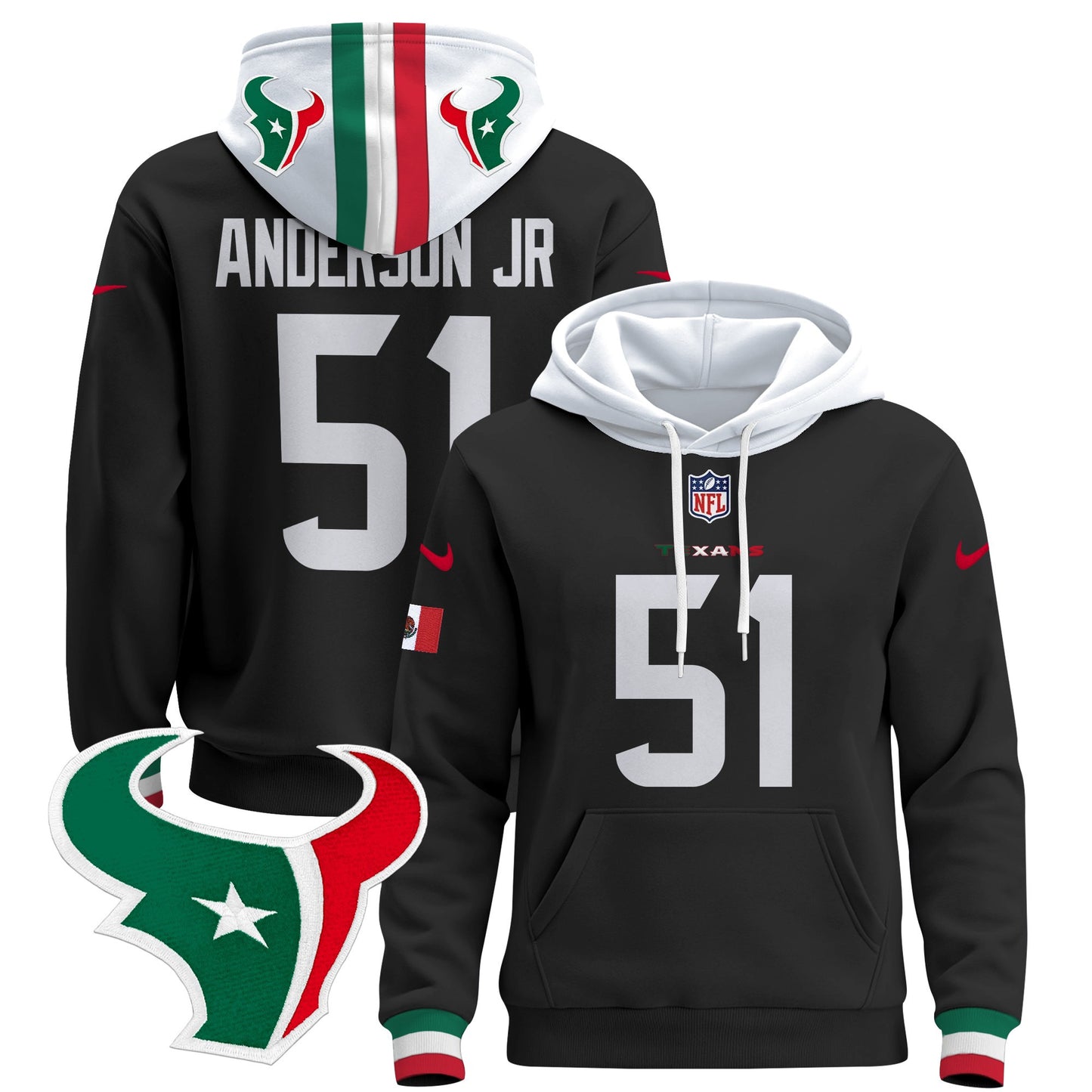 Men's Houston Texans Mexico 2024 Pullover Hoodie - All Stitched