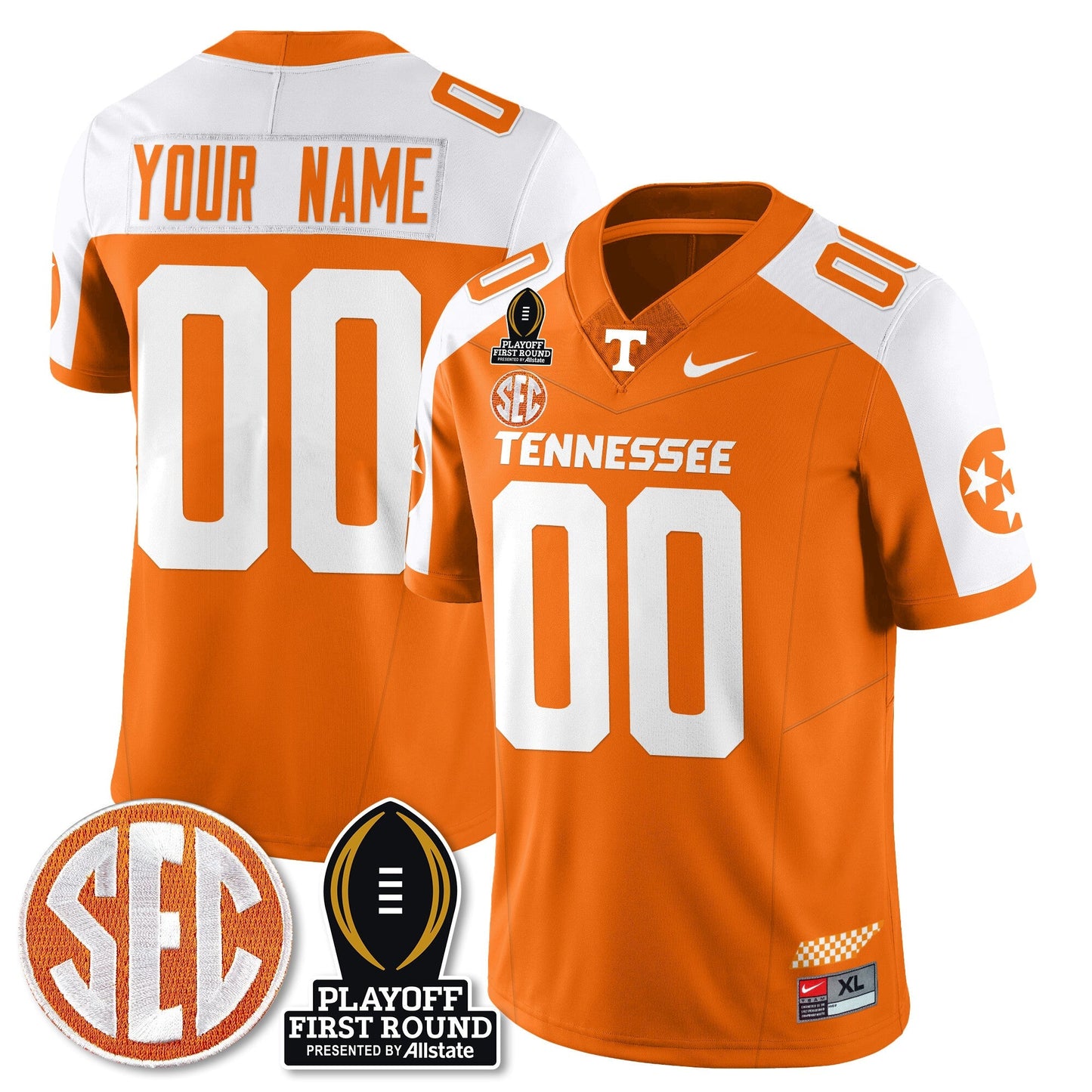 Custom TENN Football Jersey - Playoff First Round Patch - All Stitched