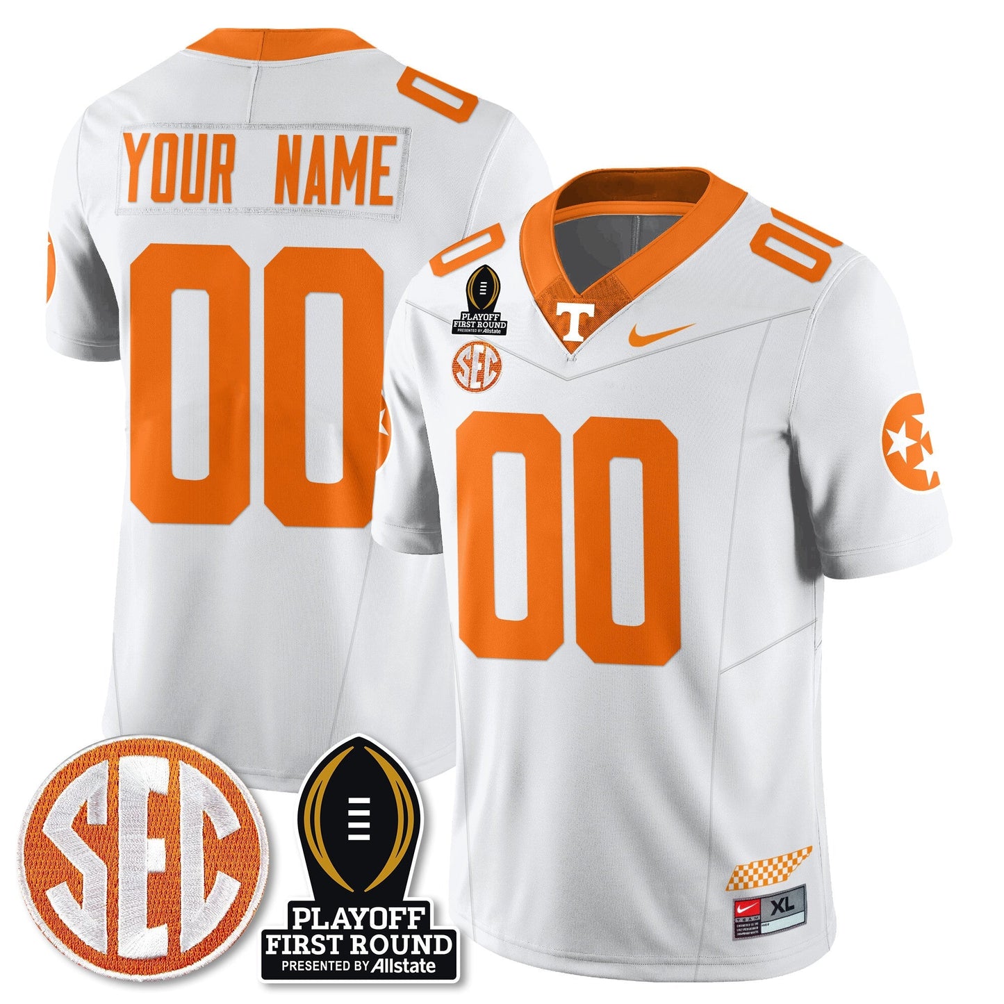 Custom TENN Football Jersey - Playoff First Round Patch - All Stitched