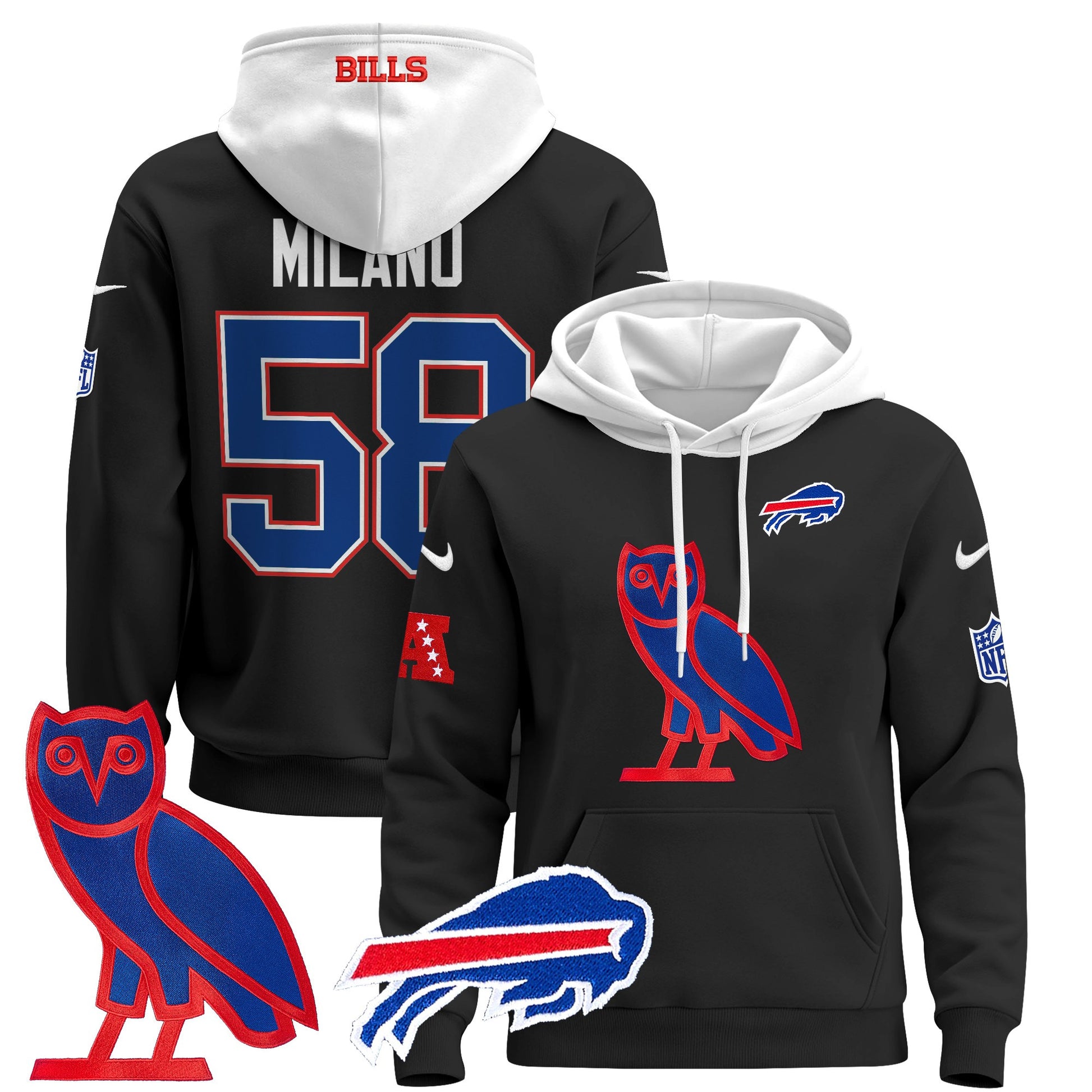 Men's Buffalo Bills OVO 2024 Pullover Hoodie - All Stitched
