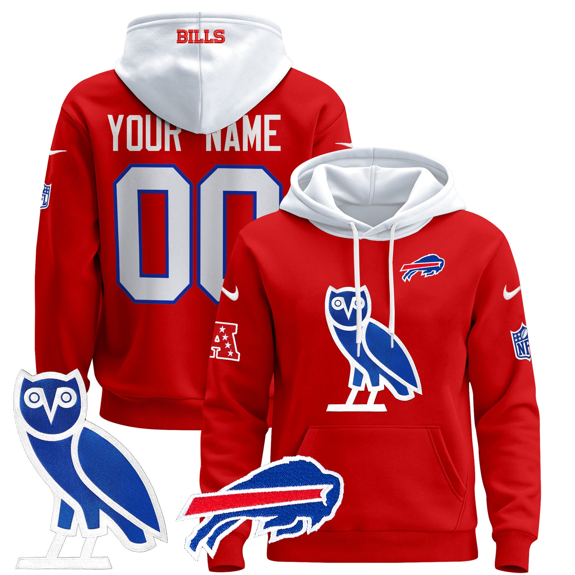 Buffalo Bills OVO 2024 Custom Pullover Hoodie - All Stitched