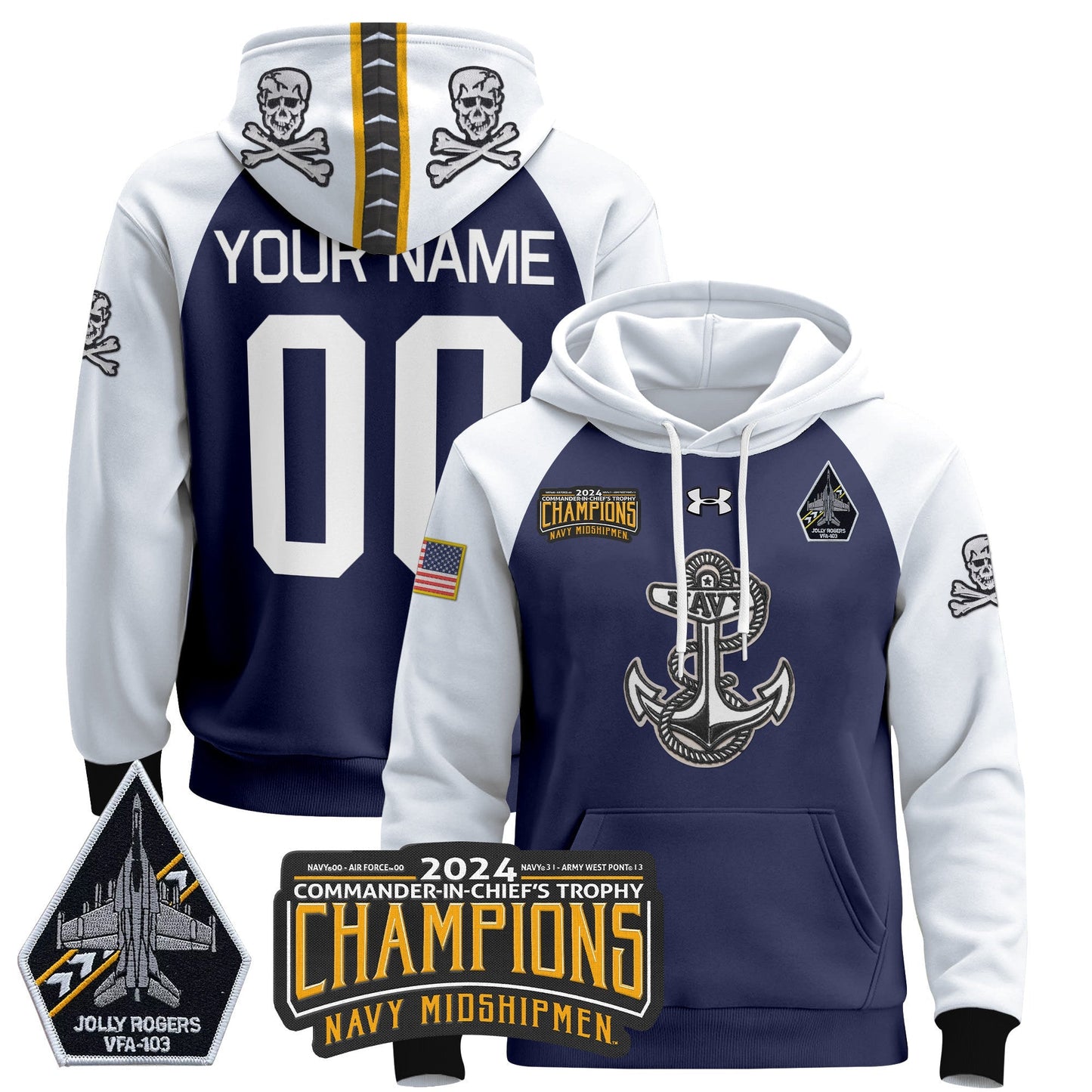 Navy Midshipmen 2024 Commander-In-Chief's Trophy Champions Patch Custom Pullover Hoodie