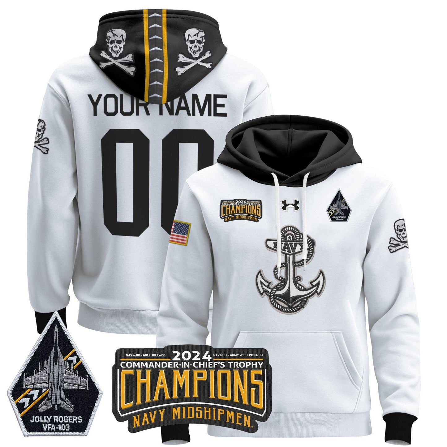 Navy Midshipmen 2024 Commander-In-Chief's Trophy Champions Patch Custom Pullover Hoodie