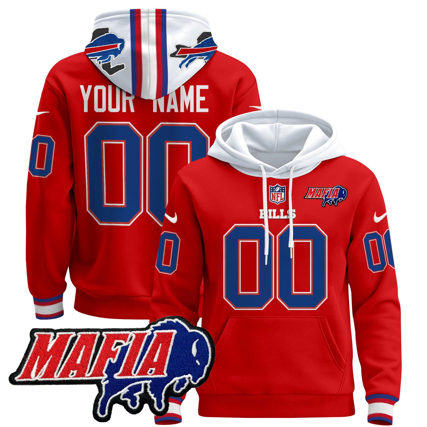 Buffalo Bills 2024 Bills Mafia Patch Custom Pullover Hoodie - All Stitched