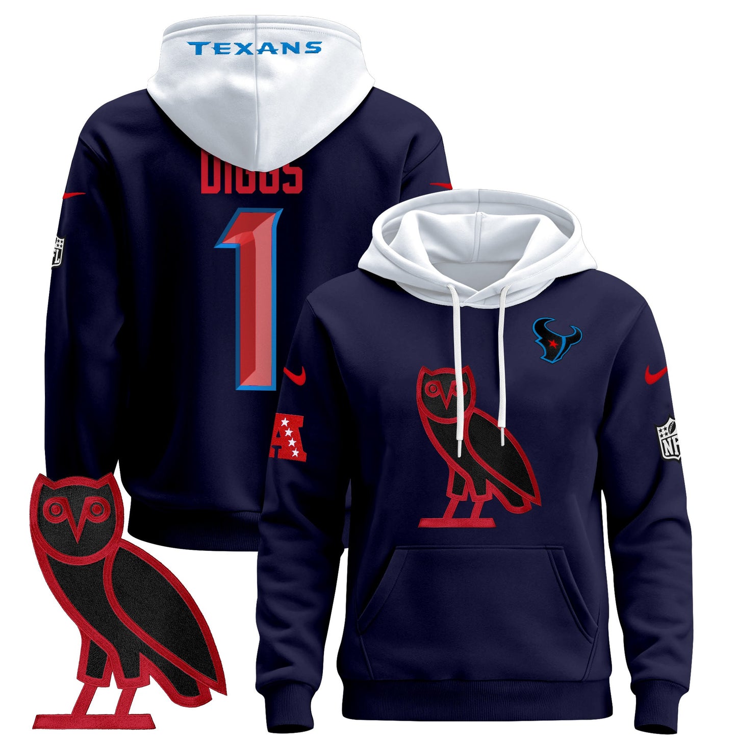 Men's Houston Texans OVO 2024 Pullover Hoodie - All Stitched
