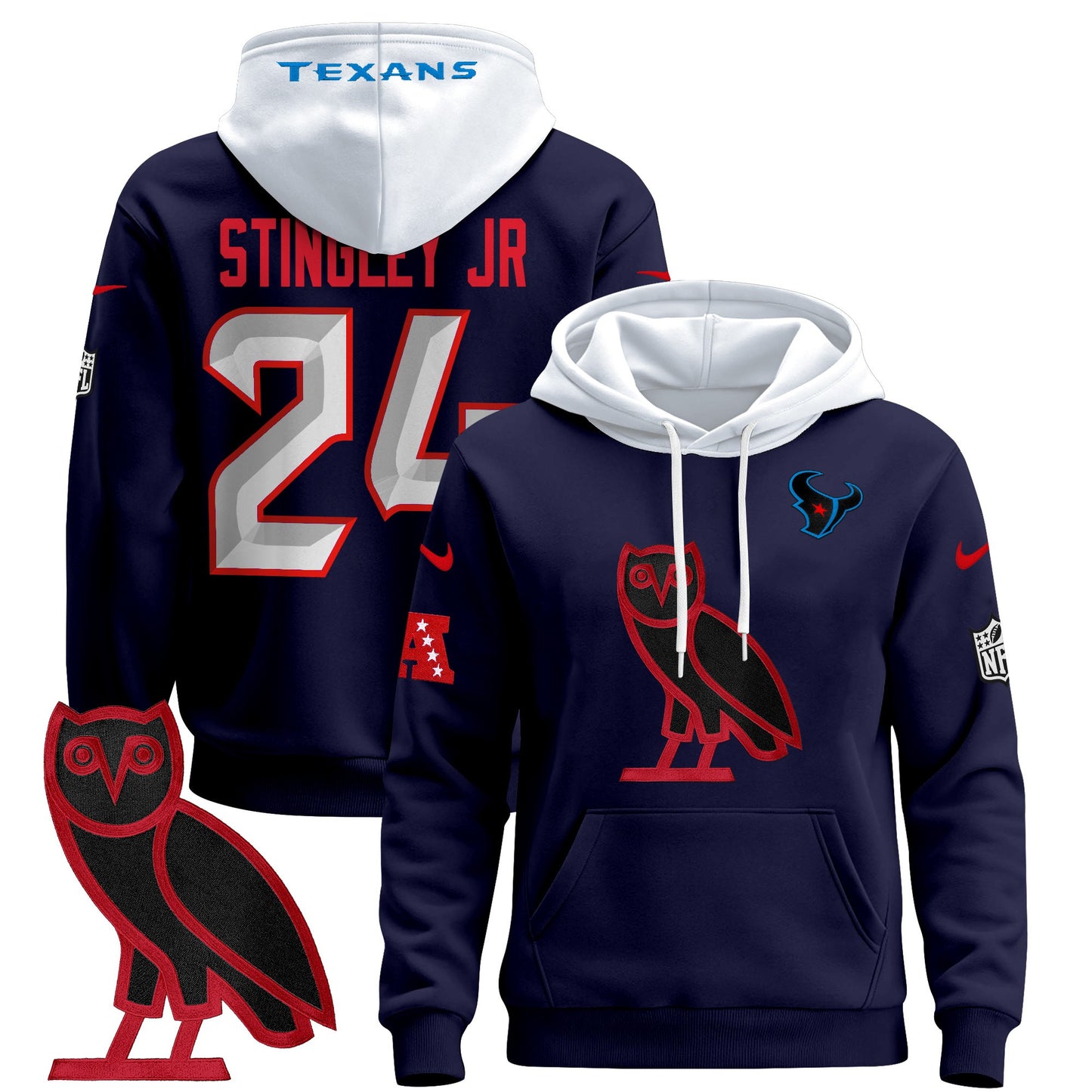 Men's Houston Texans OVO 2024 Pullover Hoodie - All Stitched